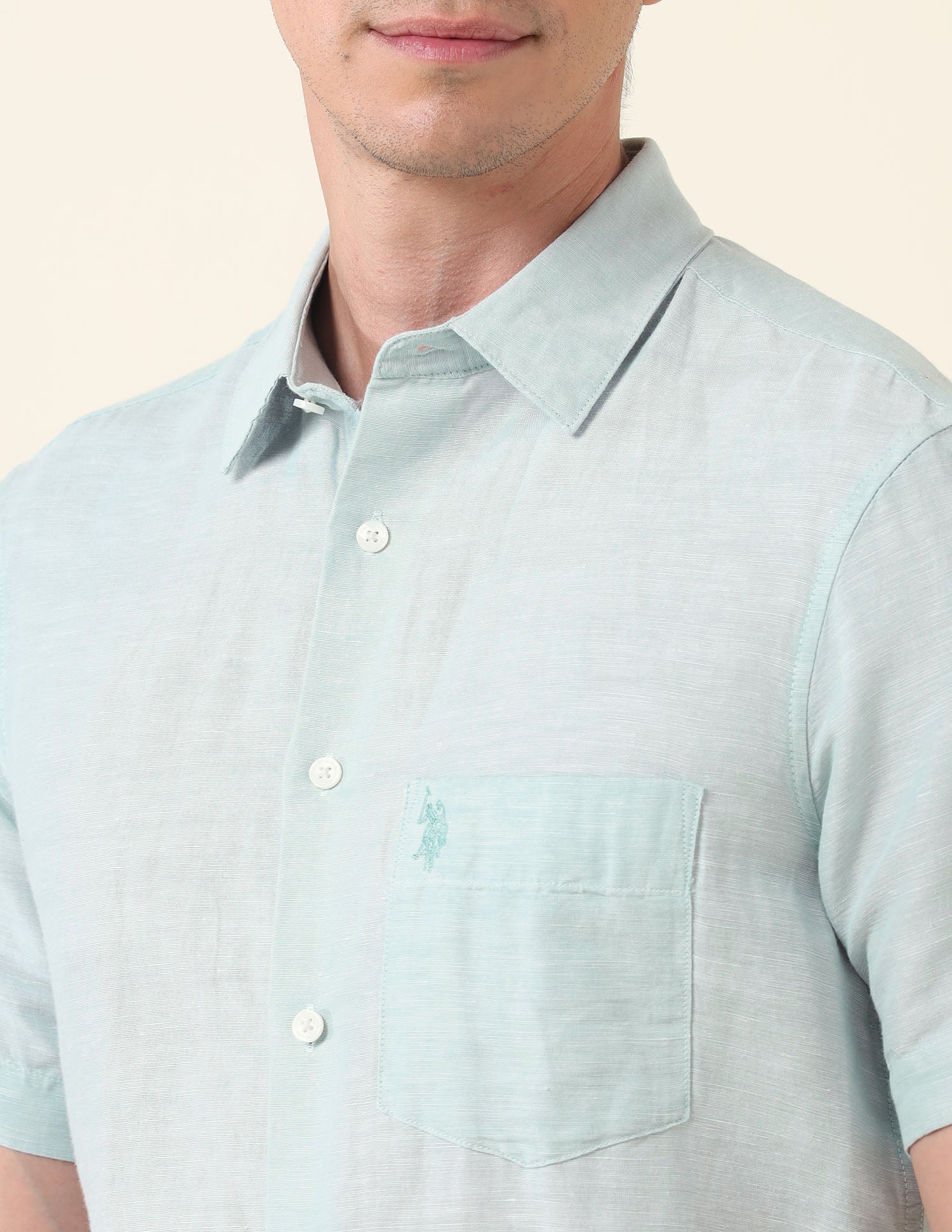 Textured Tailored Fit Shirt Aqua - U.S. Polo Assn. India | Large