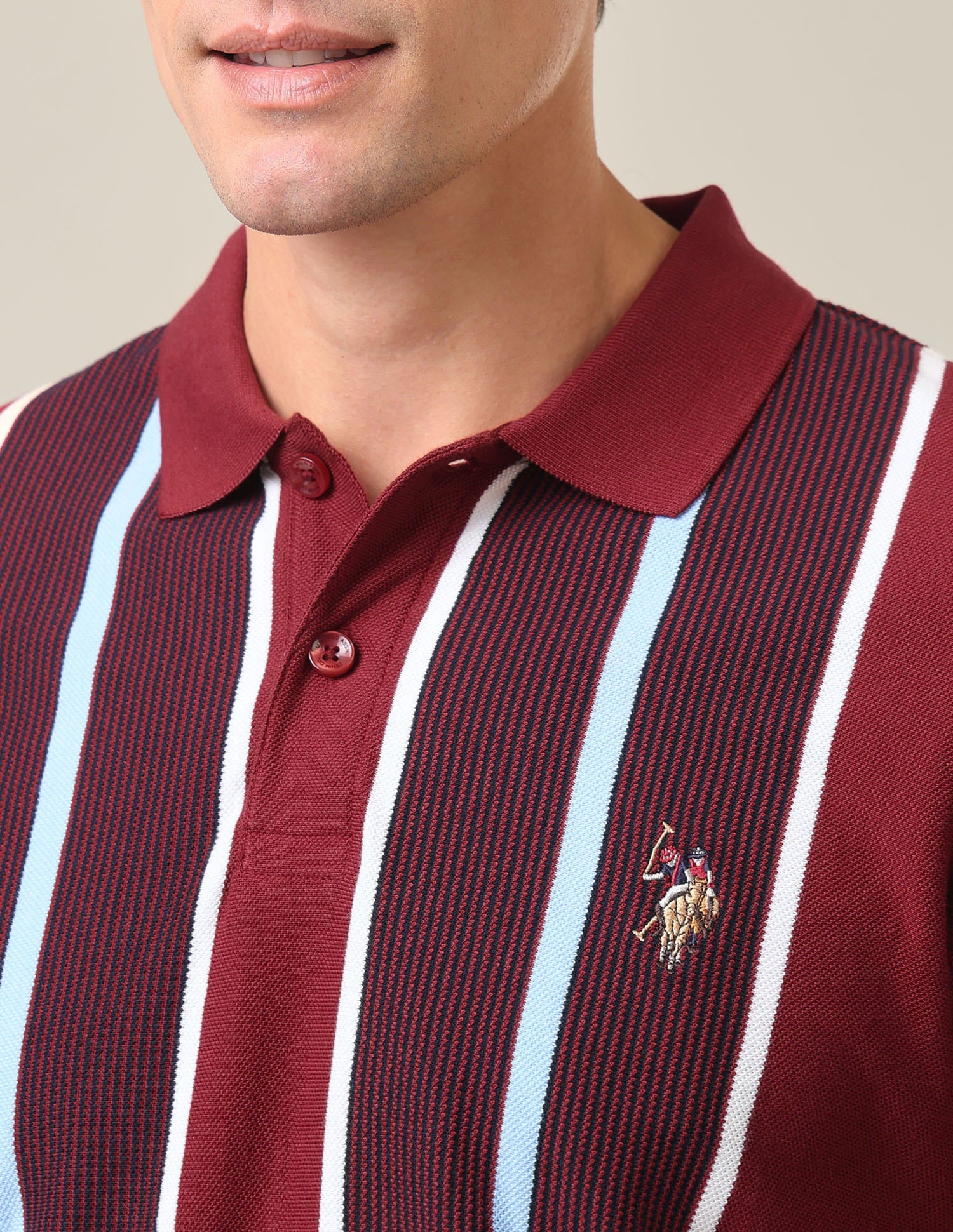 Vertical Striped Slim Fit Polo Shirt Rust - U.S. Polo Assn. India | Large