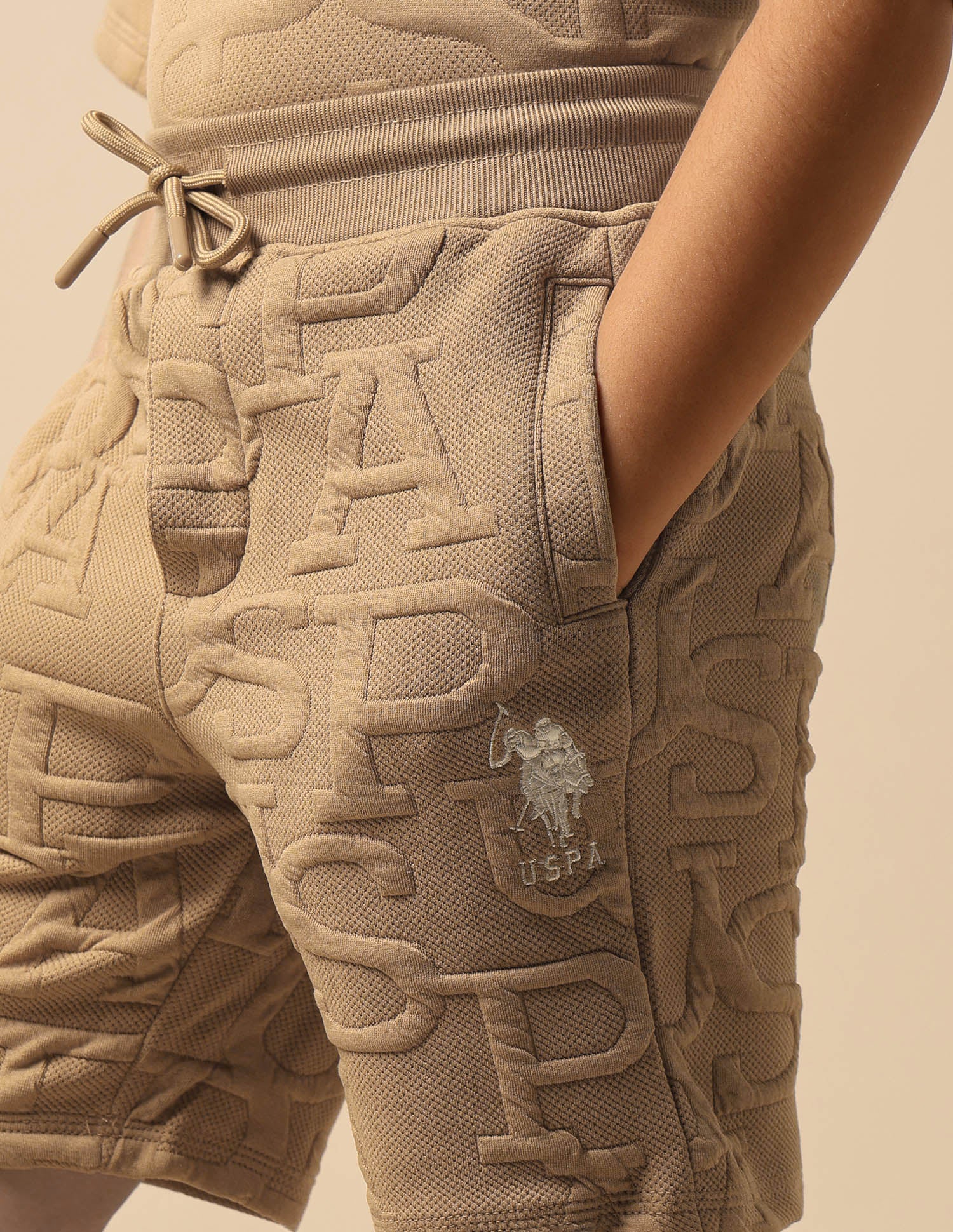 Boys Brand Embossed Regular Fit Shorts Light Brown - U.S. POLO ASSN. | Large