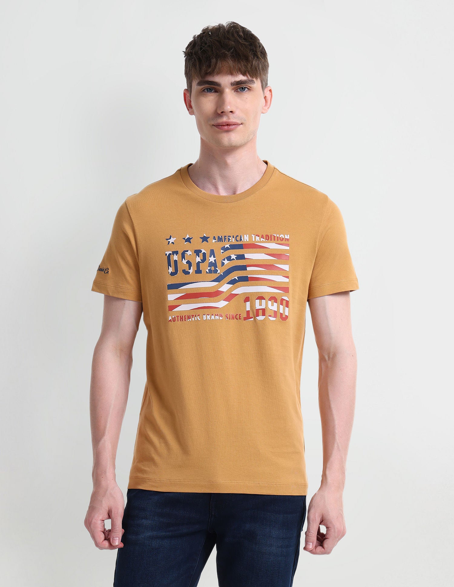 Muscle Fit Logo Cotton T-Shirt Yellow - U.S. Polo Assn. India | Large