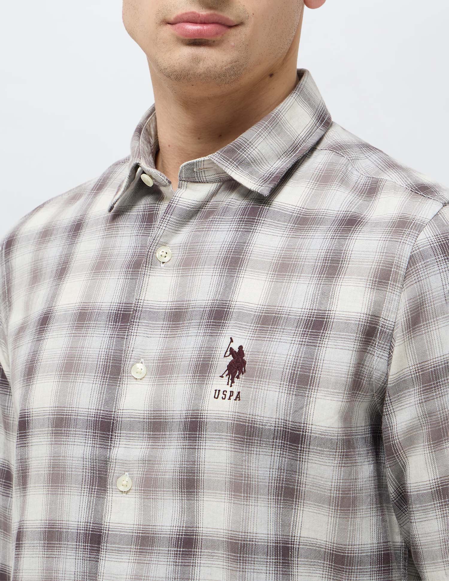Tartan Checked Twill Shirt Choco - U.S. POLO ASSN. | Large
