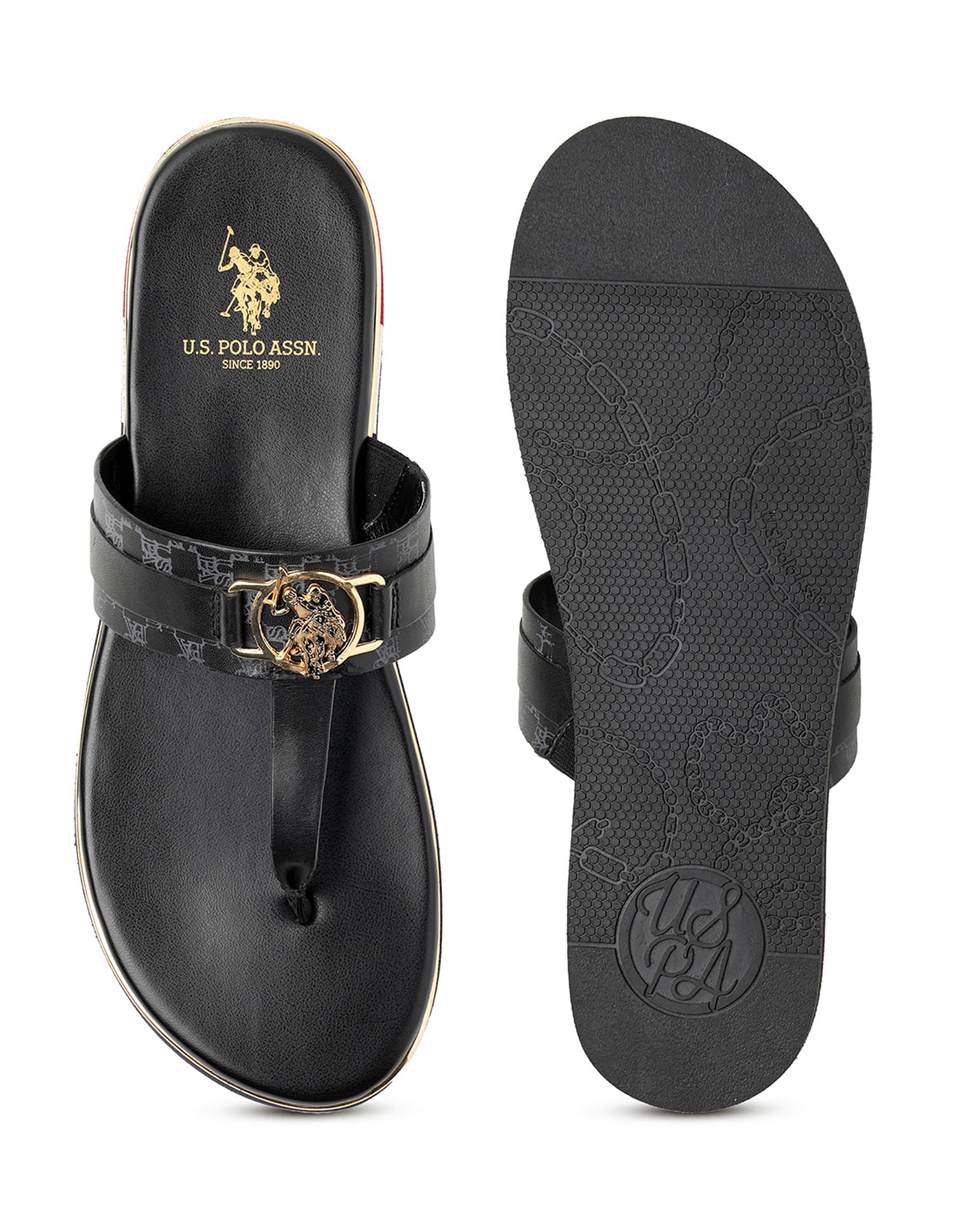 Women Abigail Flat Sandals Black - U.S. POLO ASSN. | Large
