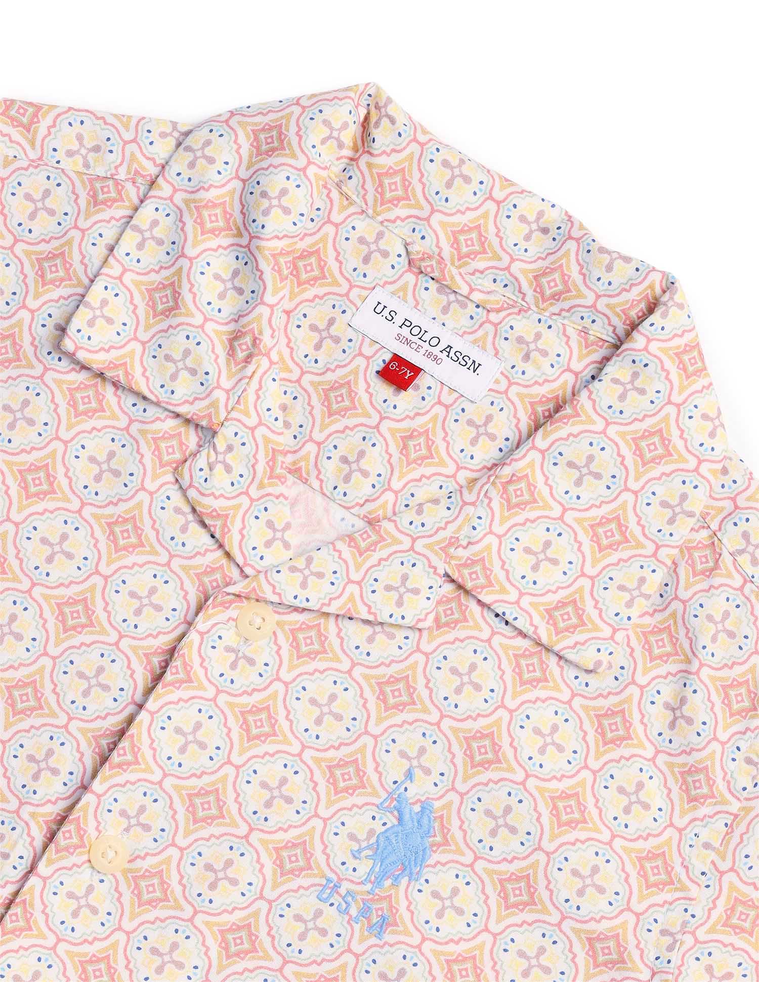 Boys Regular Fit All Over Printed Shirt Beige - U.S. POLO ASSN. | Large