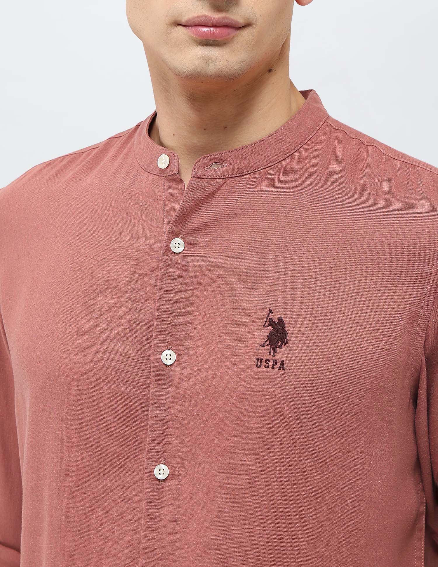 Mandarin Solid Regular Fit Shirt Rust - U.S. Polo Assn. India | Large