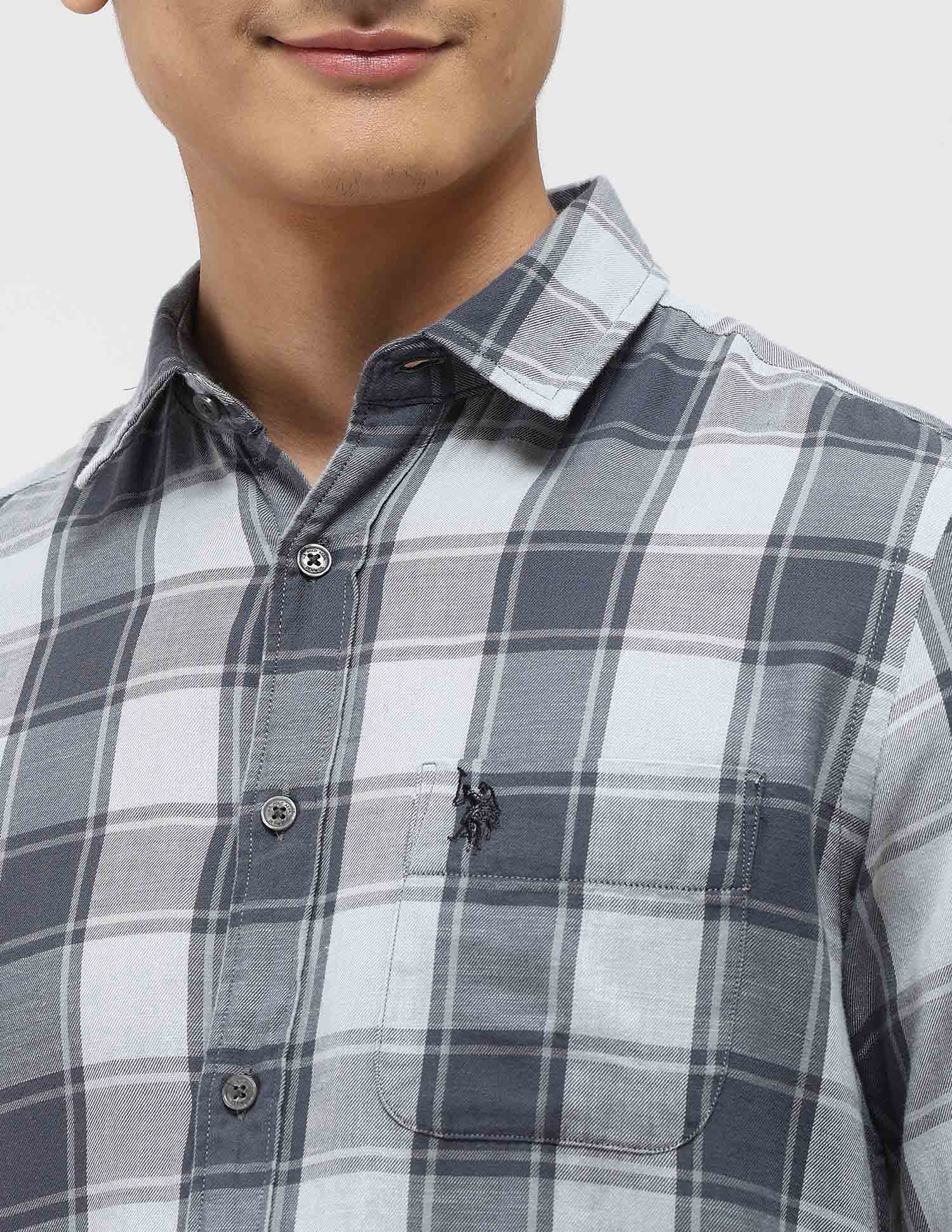Plaid Checked Twill Shirt Light Grey - U.S. Polo Assn. India | Large