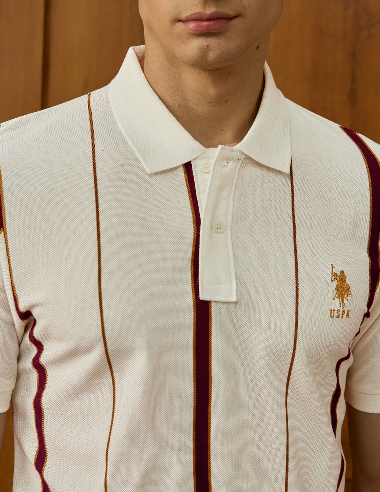 Vertical Striped Varsity Theatre Polo Shirt Off White - U.S. POLO ASSN. | Large