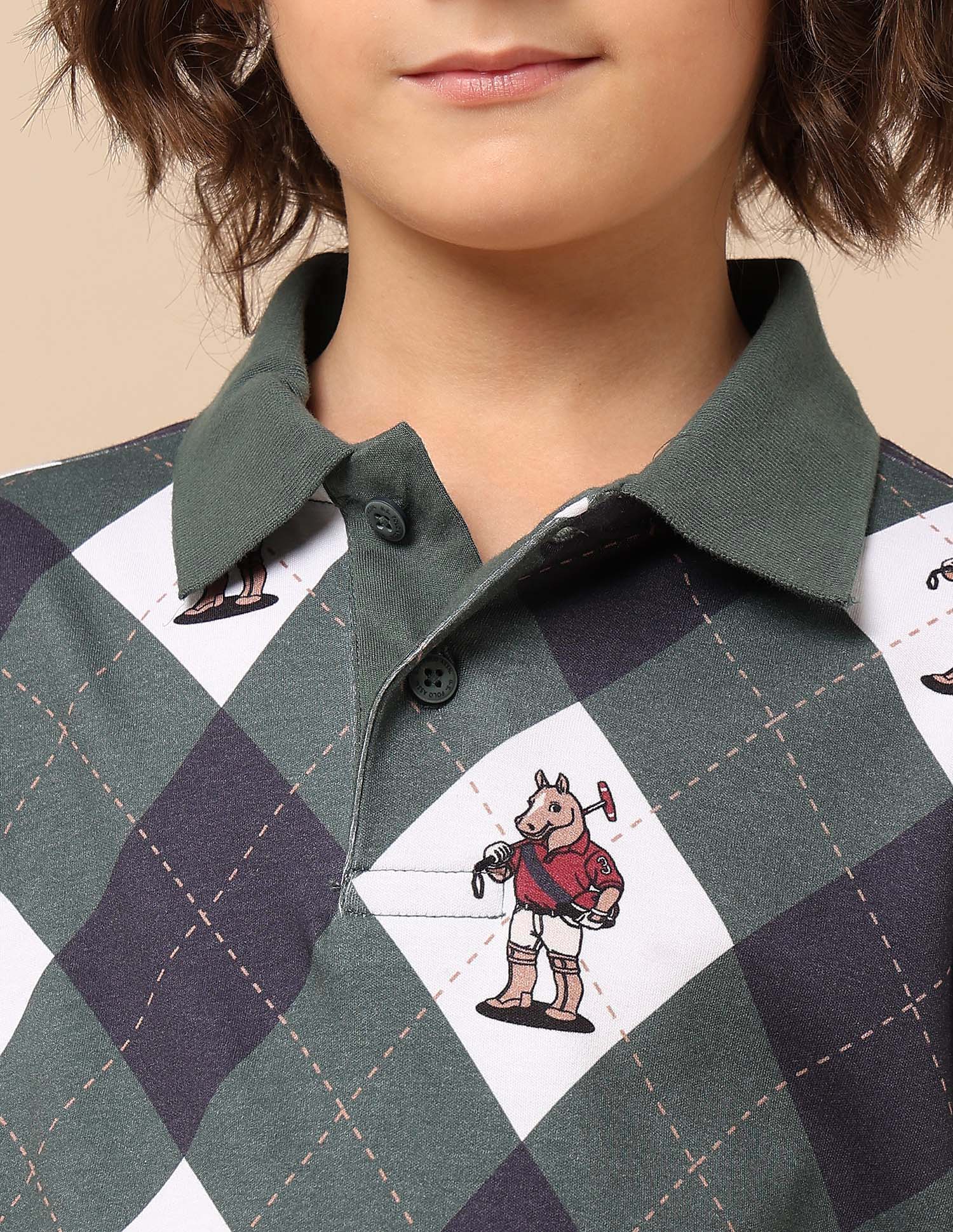 Boys Graphic Argyle Printed Polo Shirt Dark Green - U.S. POLO ASSN. | Large