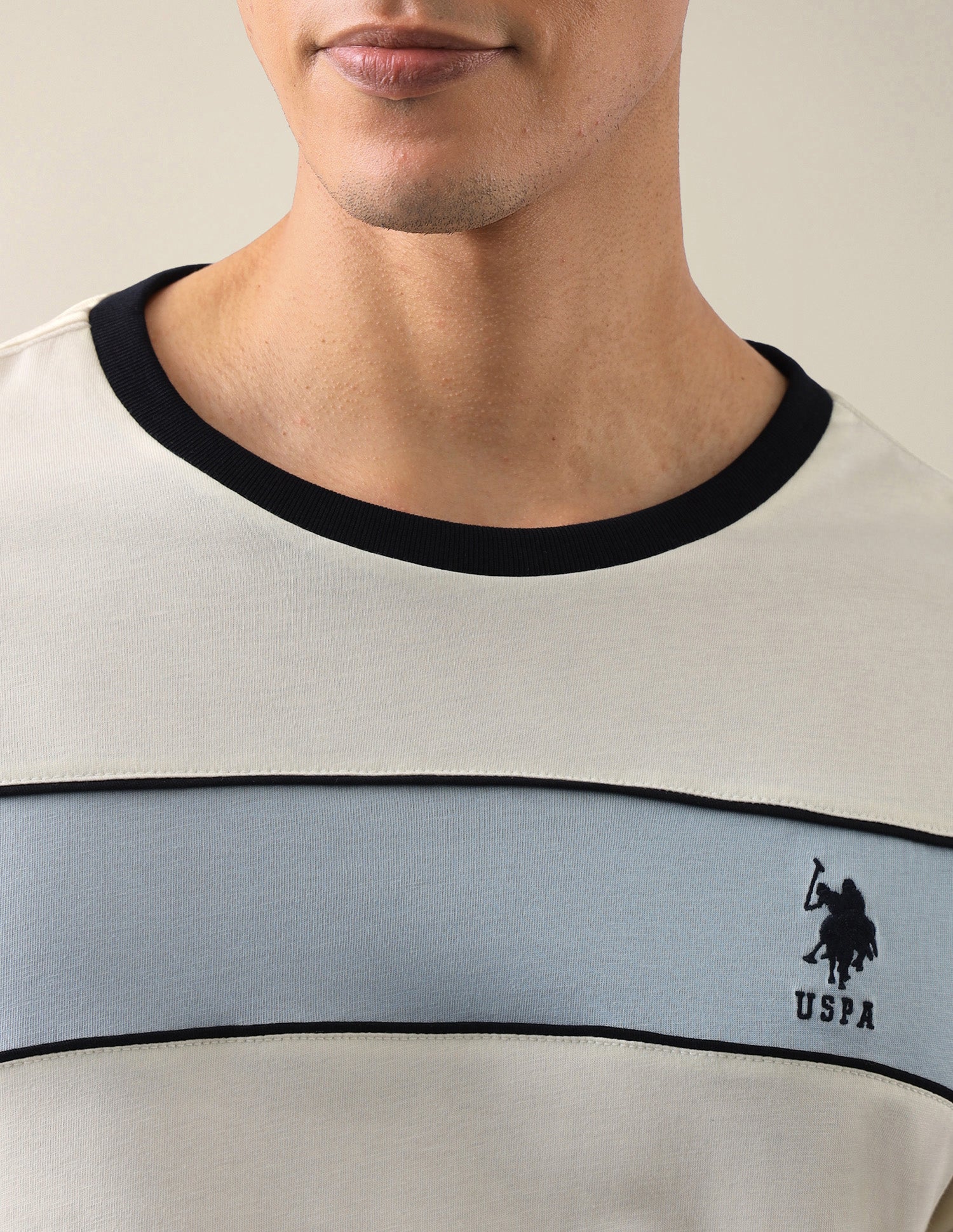 Solid Regular Fit T-Shirt Off White - U.S. Polo Assn. India | Large