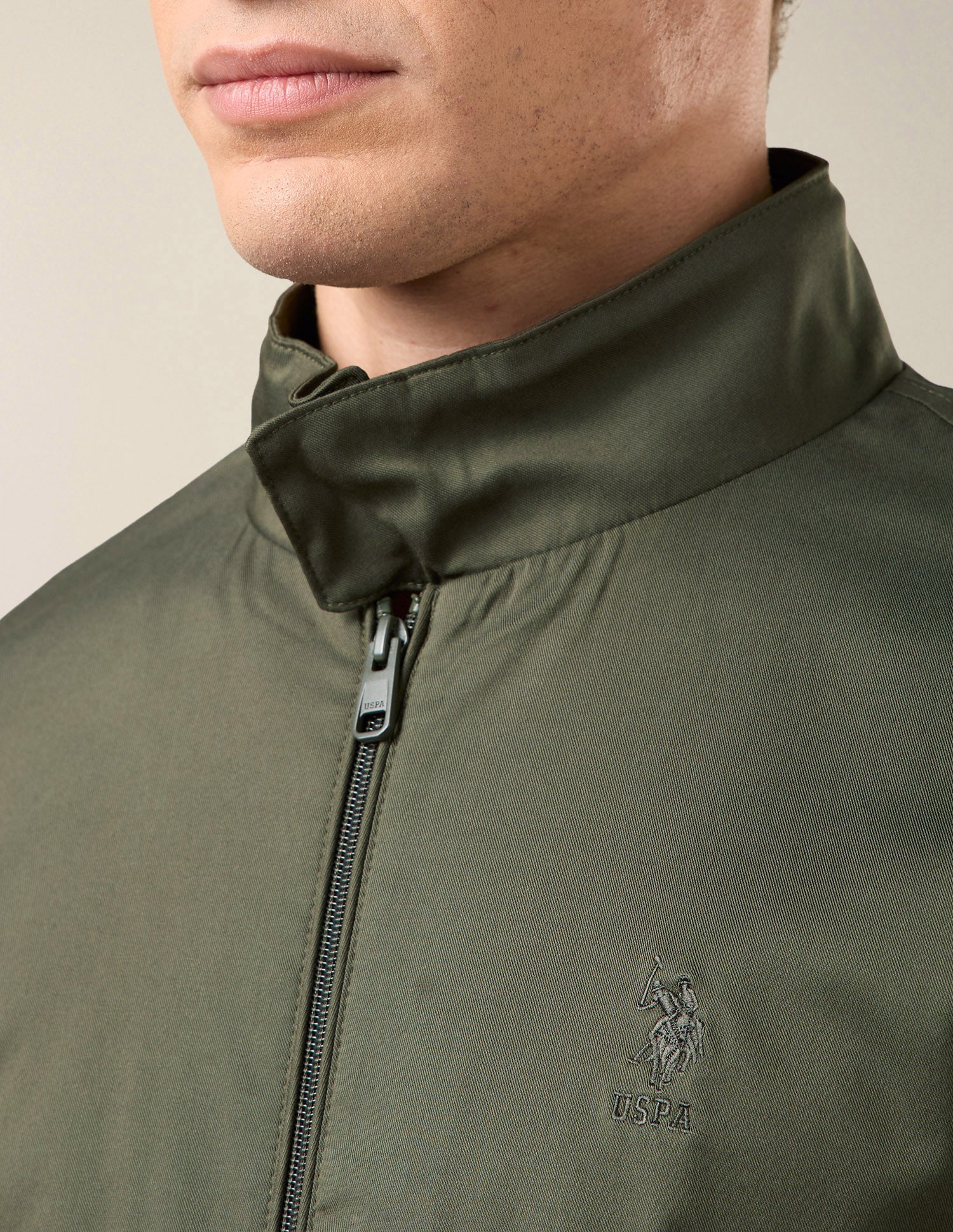 Solid Regular Fit Bomber Jacket Olive - U.S. Polo Assn. India | Large