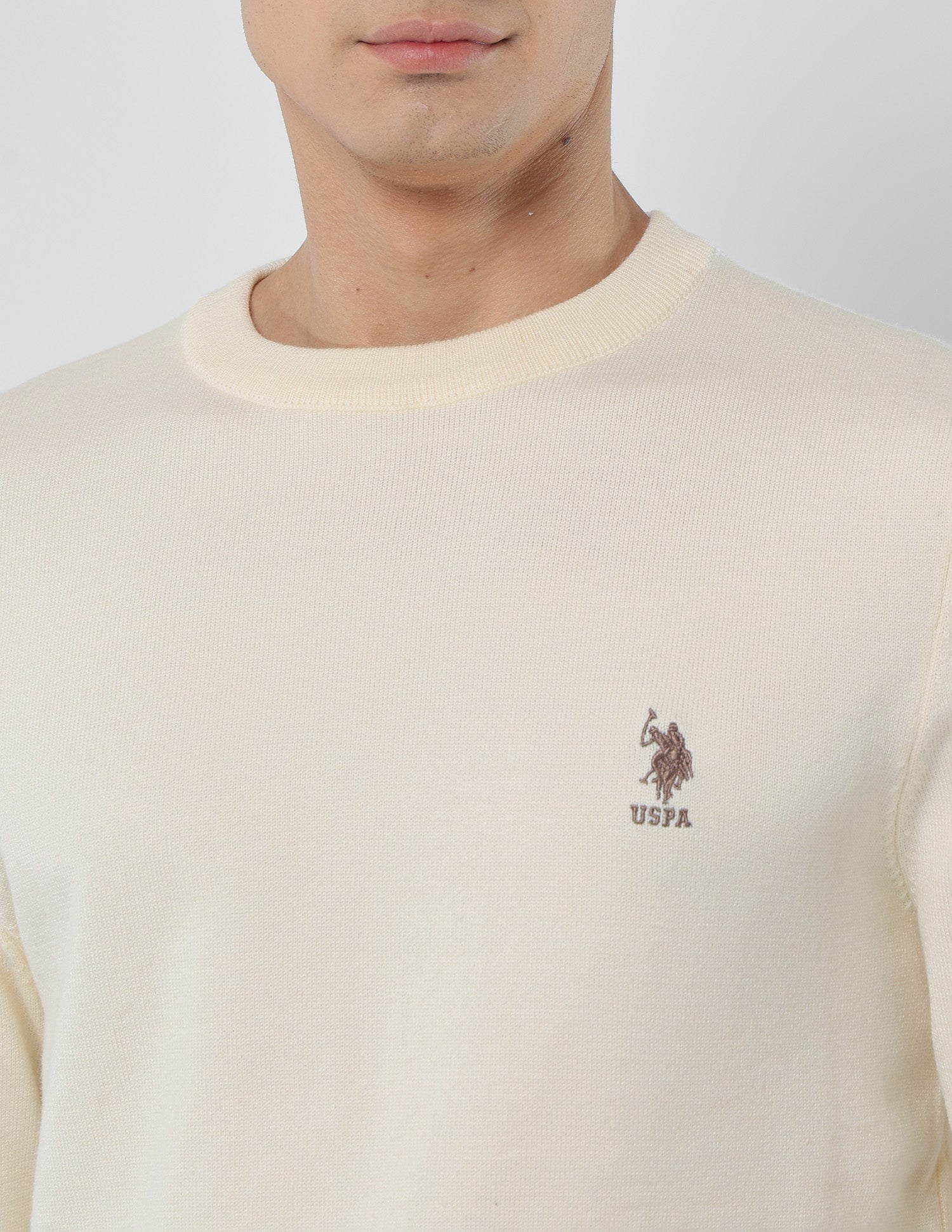 Solid Regular Fit Sweater Off White - U.S. Polo Assn. India | Large