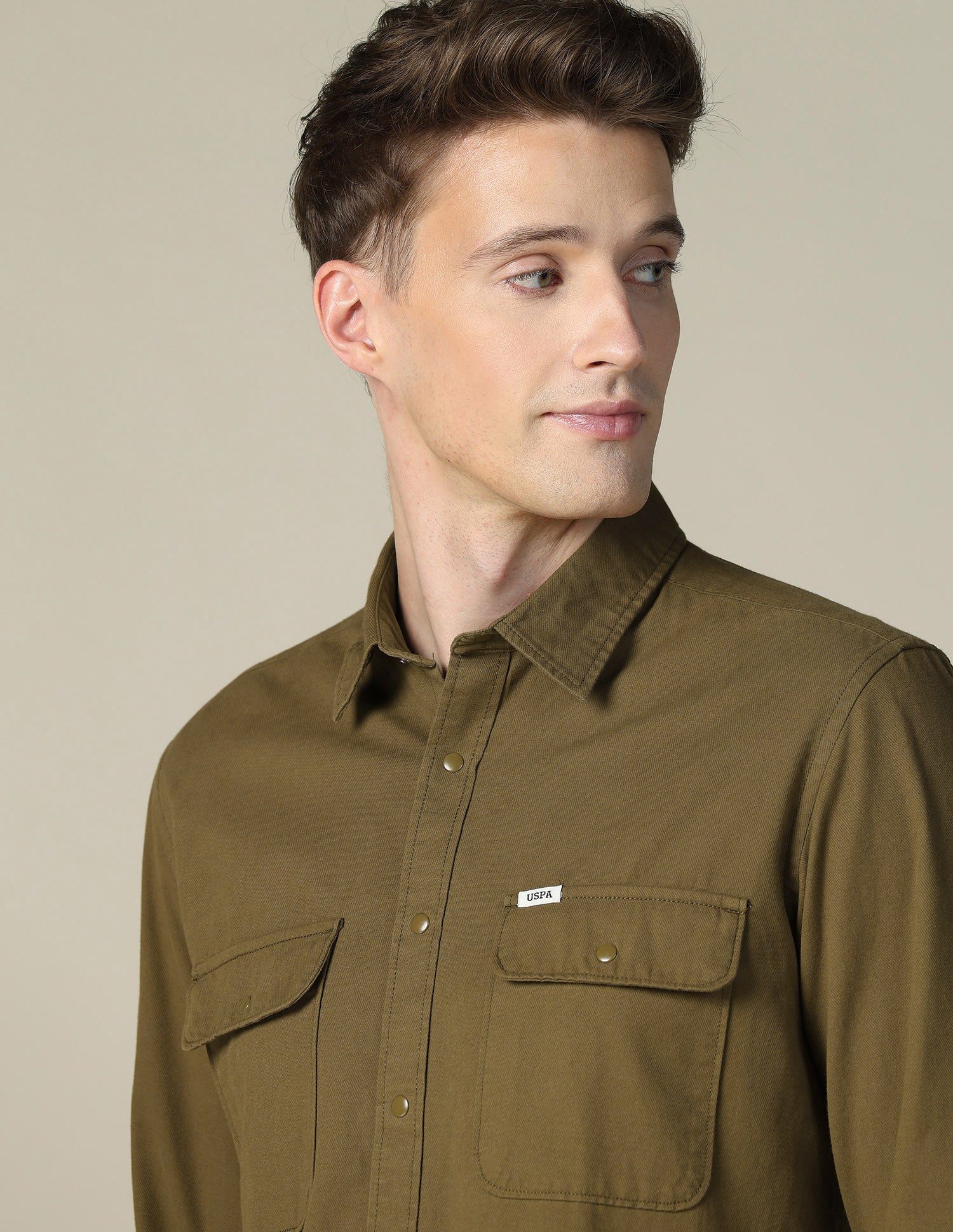 Solid Twill Shacket Khaki - U.S. POLO ASSN. | Large