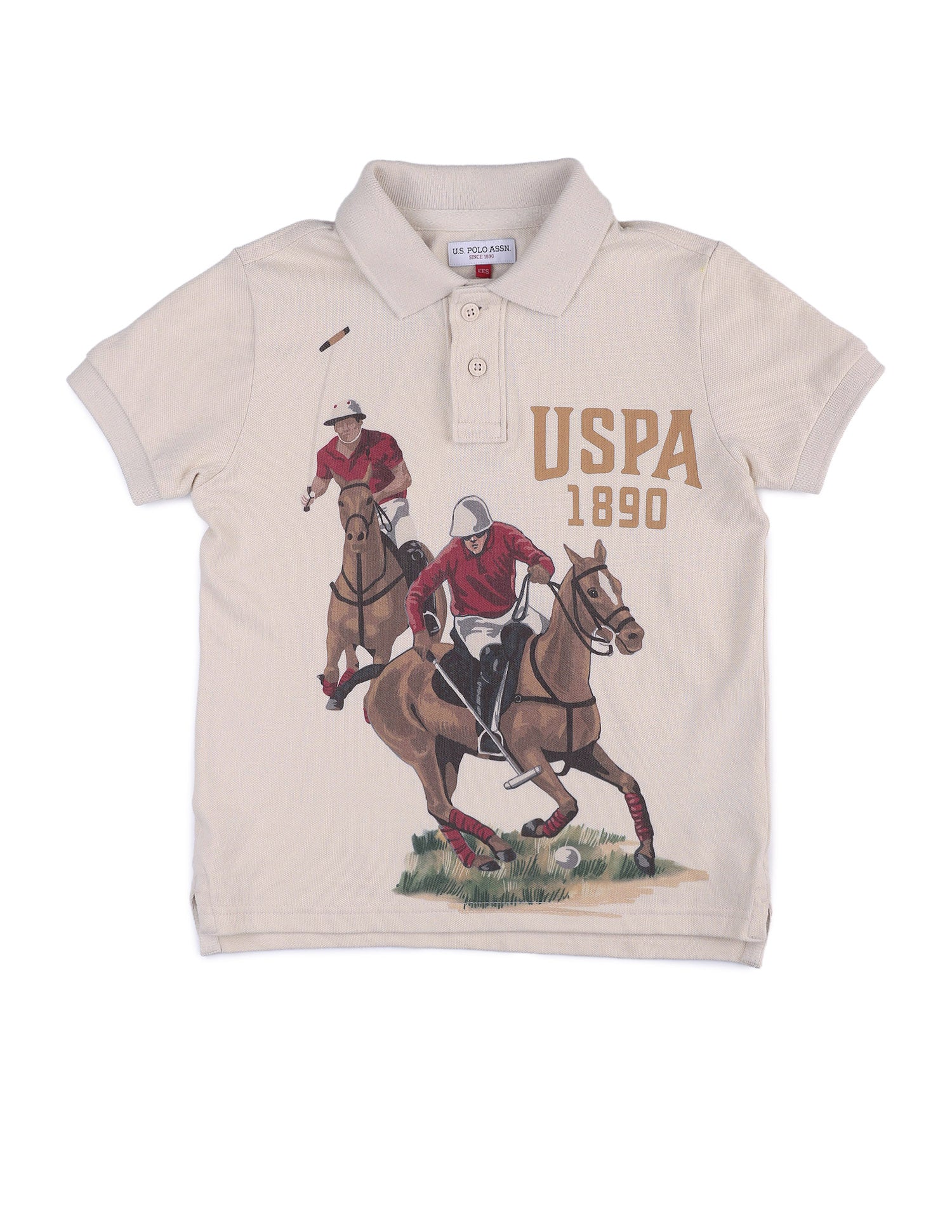 Boys Brand Printed Pure Cotton Polo Shirt Beige - U.S. POLO ASSN. | Large