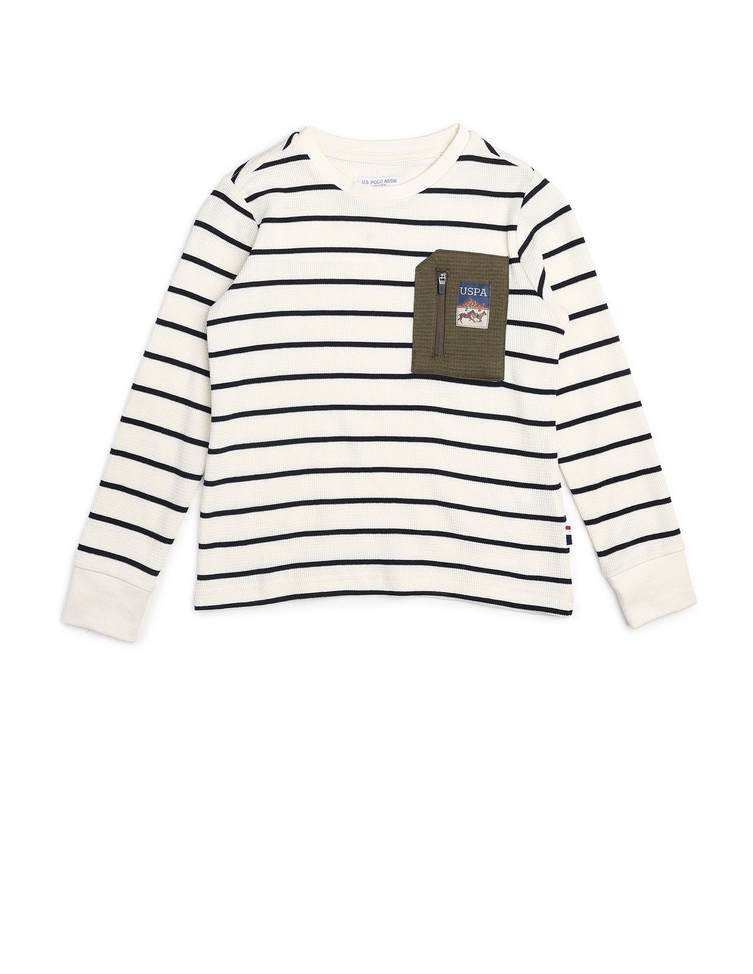 Boys Horizontal Striped Regular Fit T Shirt Off White - U.S. POLO ASSN. | Large