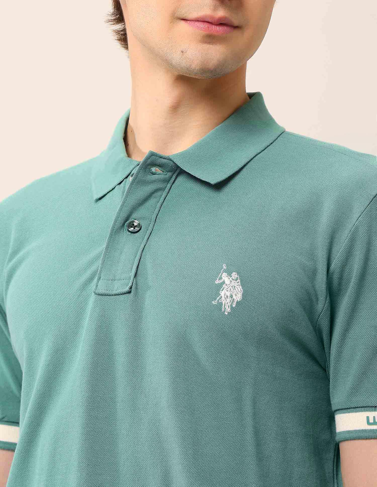Solid Muscle Fit Polo Shirt Green - U.S. Polo Assn. India | Large