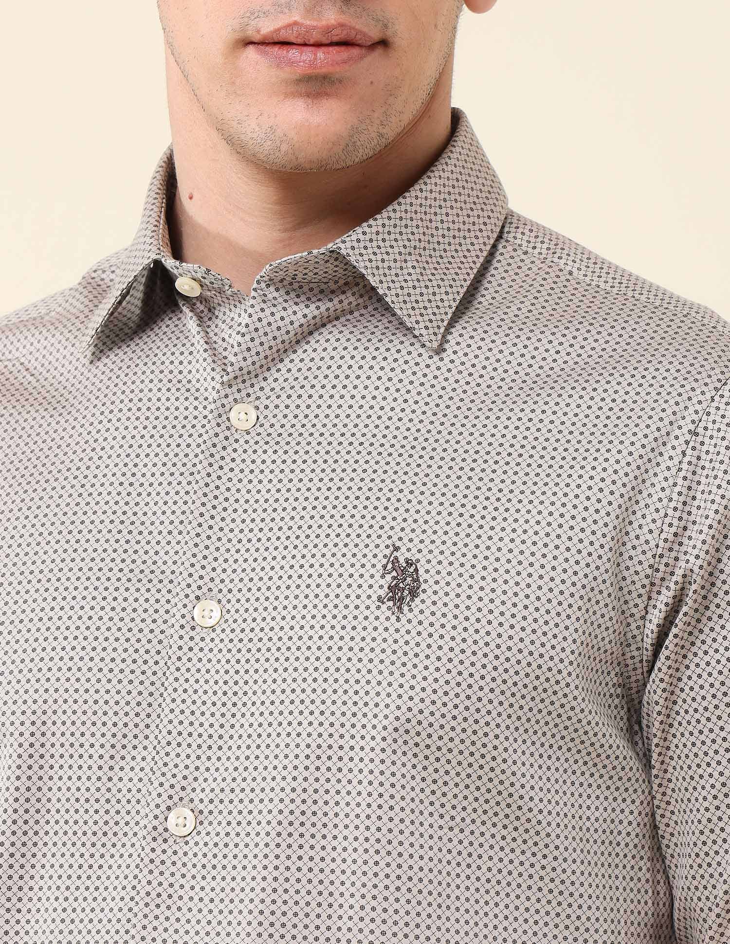Tailored Fit Pure Cotton Shirt Khaki - U.S. Polo Assn. India | Large