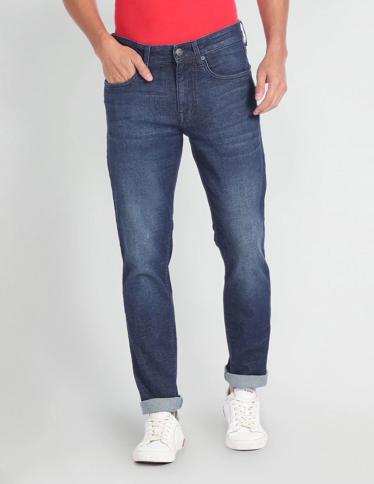 Brandon Slim Tapered Fit Stone Wash Jeans Dark Blue - U.S. Polo Assn. India | Large