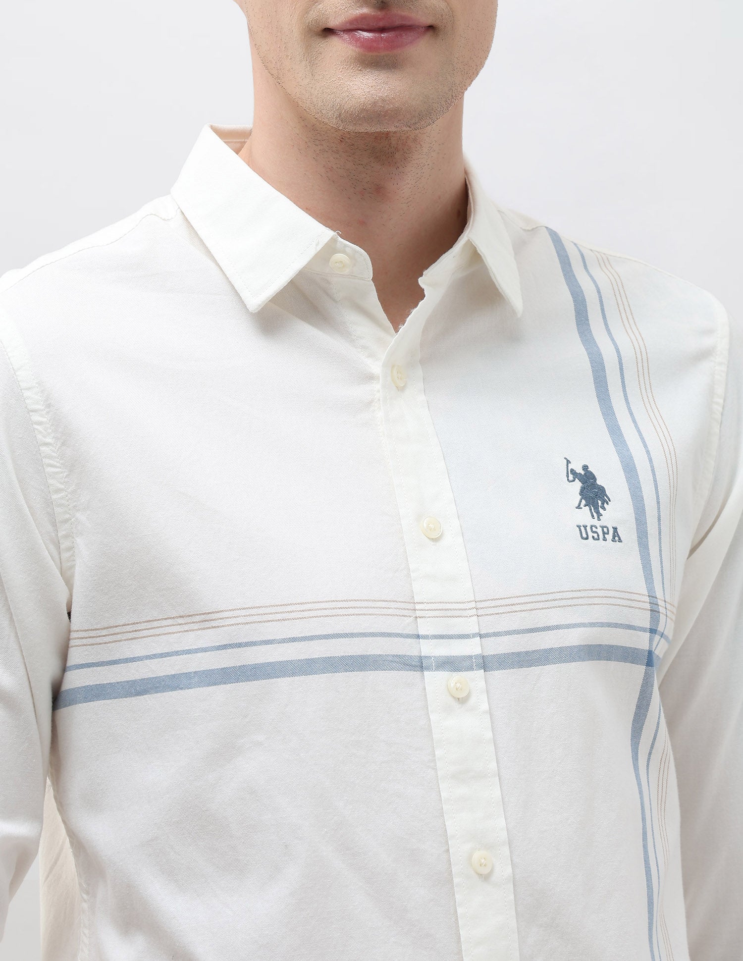 Tailored Fit Vertical Striped Shirt White - U.S. Polo Assn. India | Large