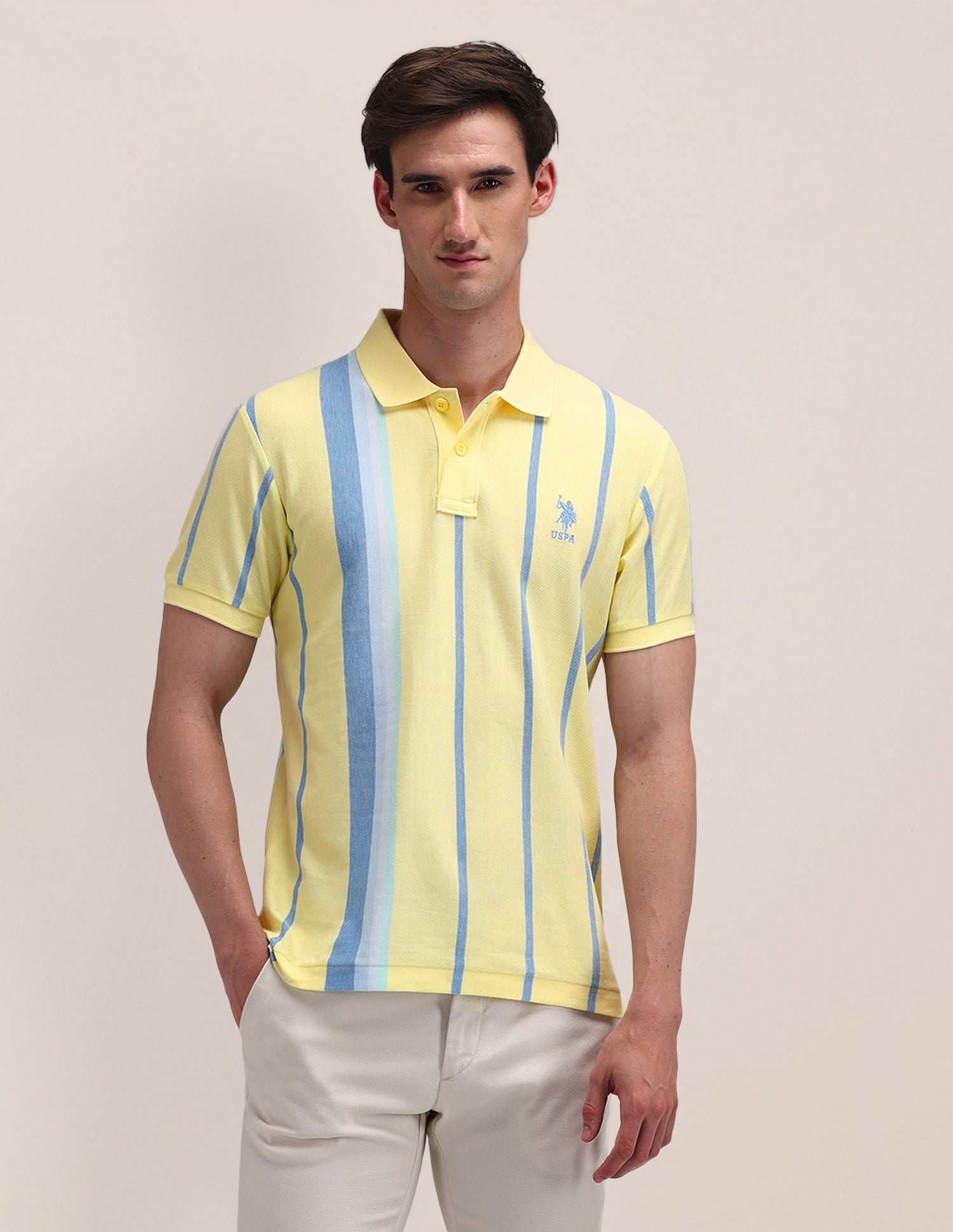 Slim Fit Vertical Striped Polo Shirt Yellow - U.S. Polo Assn. India | Large