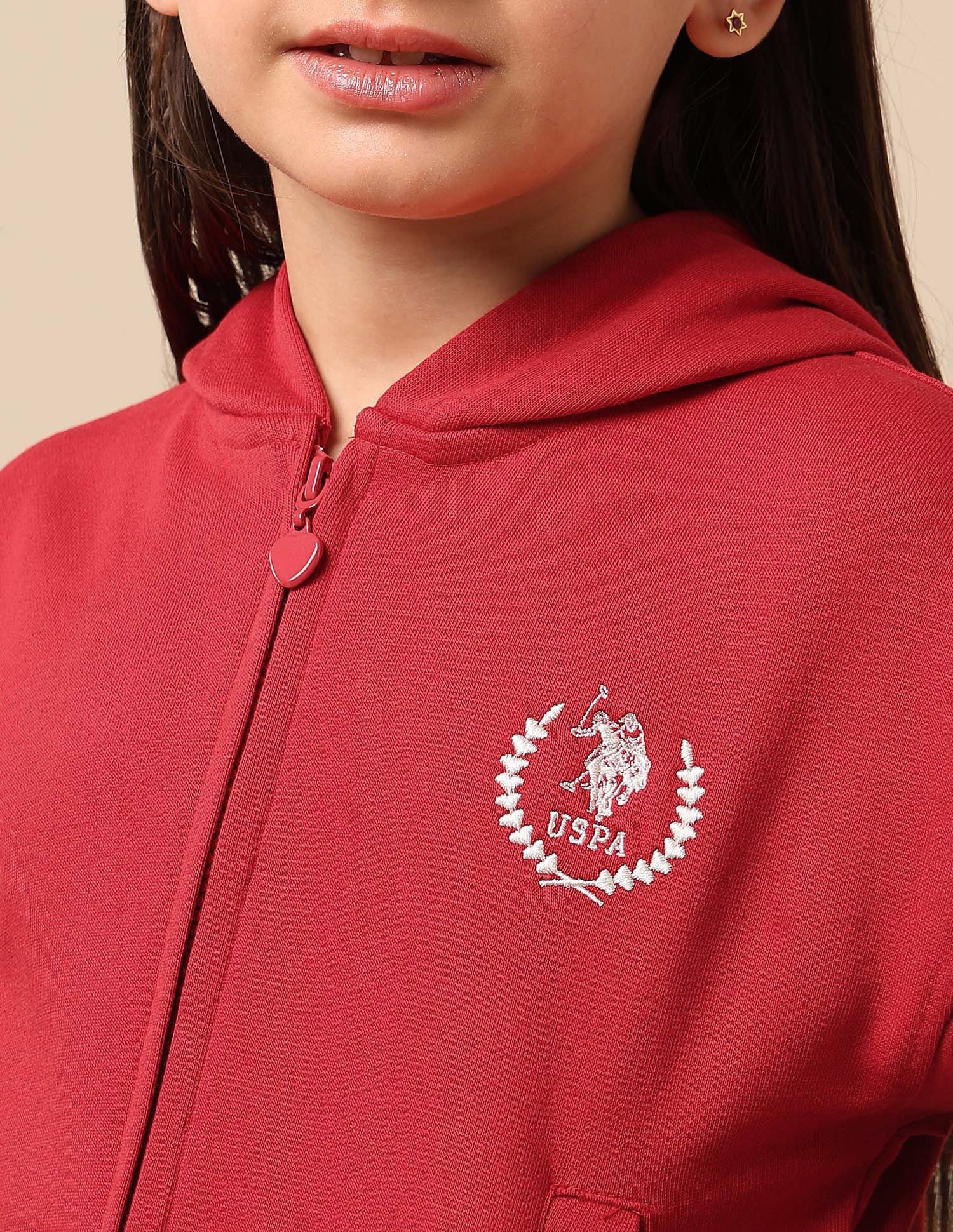 Girls Heart Patterned Knit Sweatshirt Red - U.S. POLO ASSN. | Large