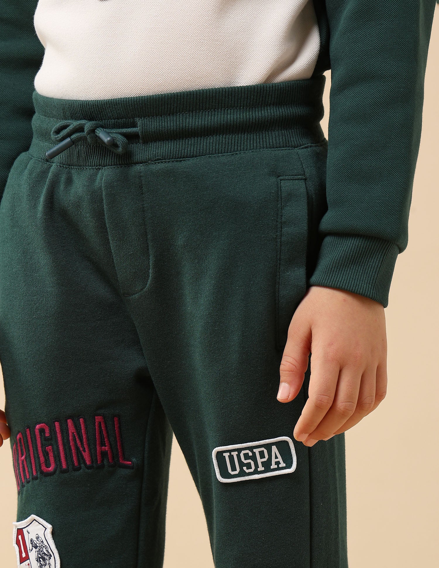 Boys Brand Appliqued Regular Fit Joggers Dark Green - U.S. POLO ASSN. | Large