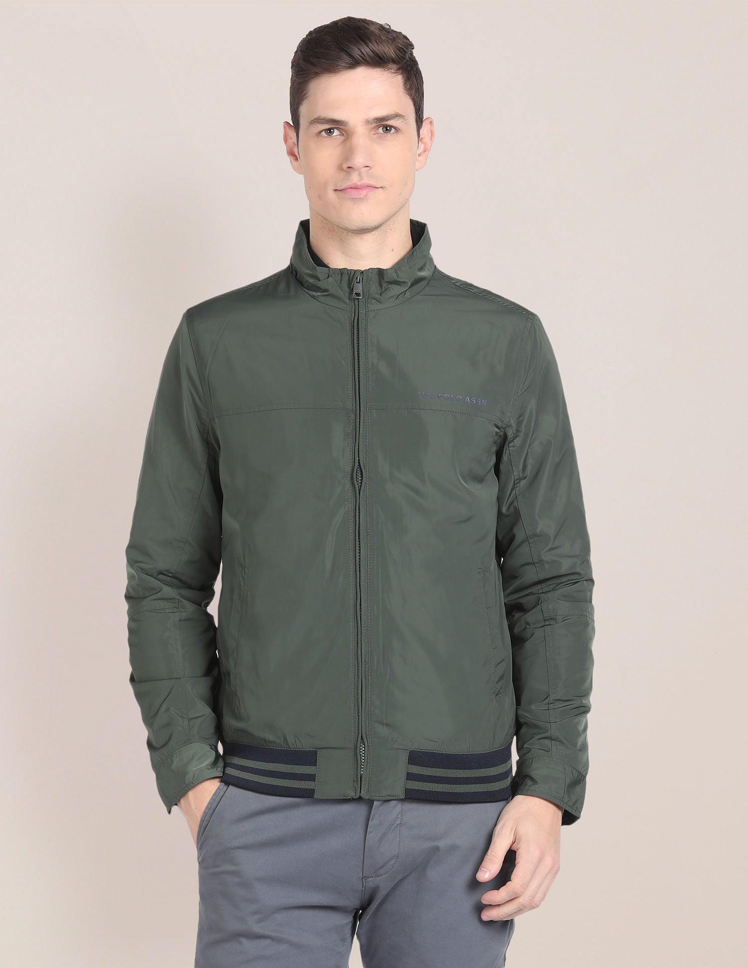 High Neck Windcheater Jacket Olive - U.S. POLO ASSN. | Large