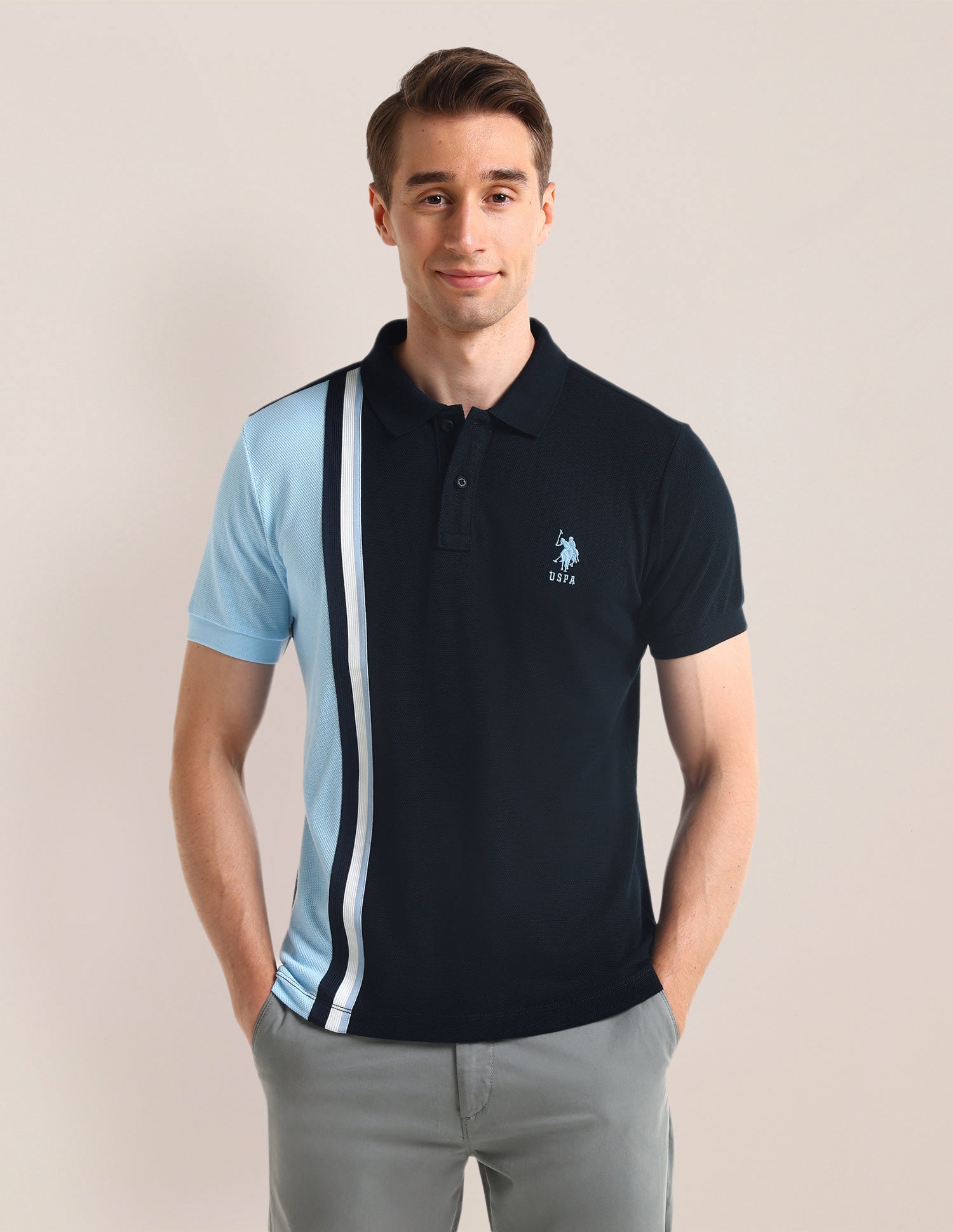 Colour Blocked Slim Fit Polo Shirt Navy - U.S. Polo Assn. India | Large