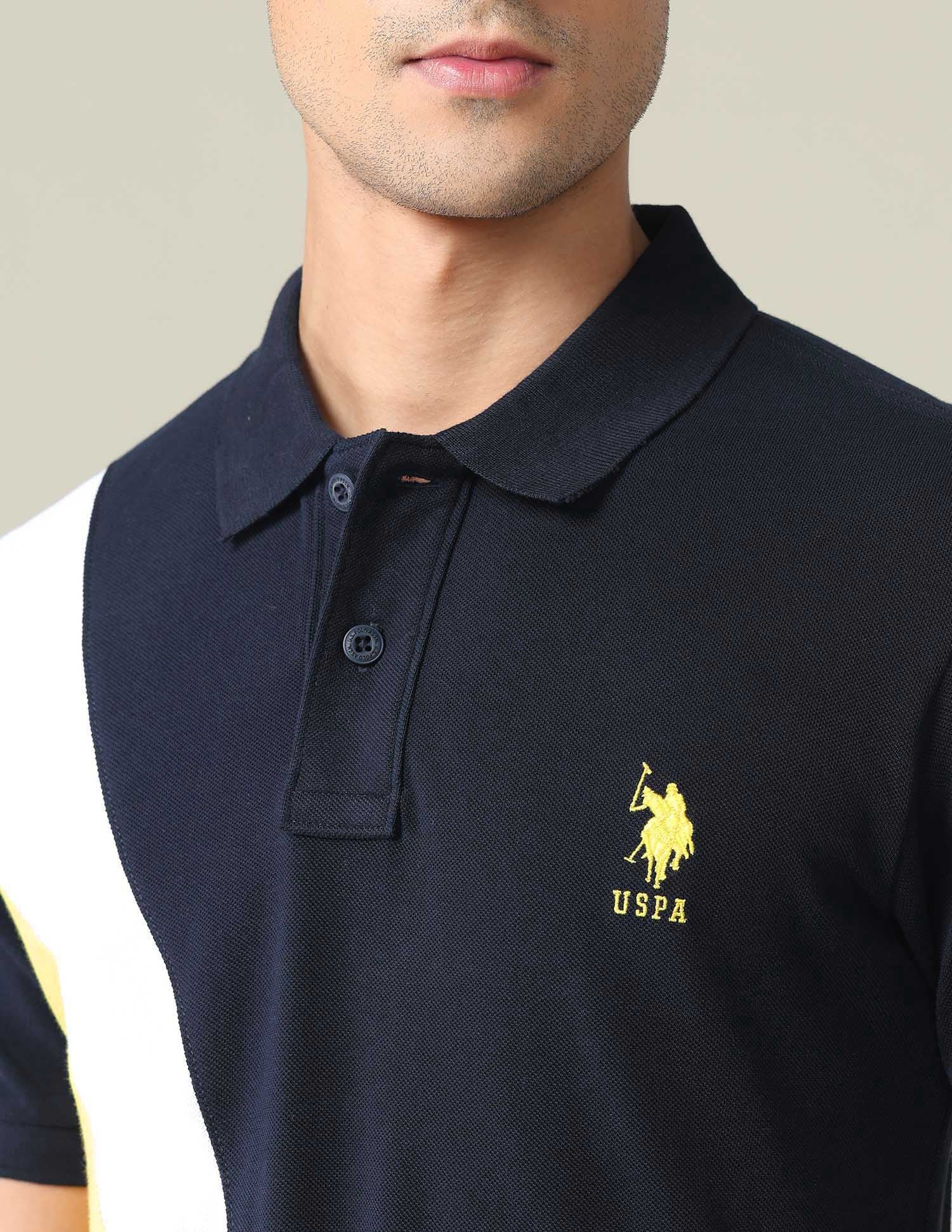 Colour Block Pique Polo Shirt Navy - U.S. POLO ASSN. | Large