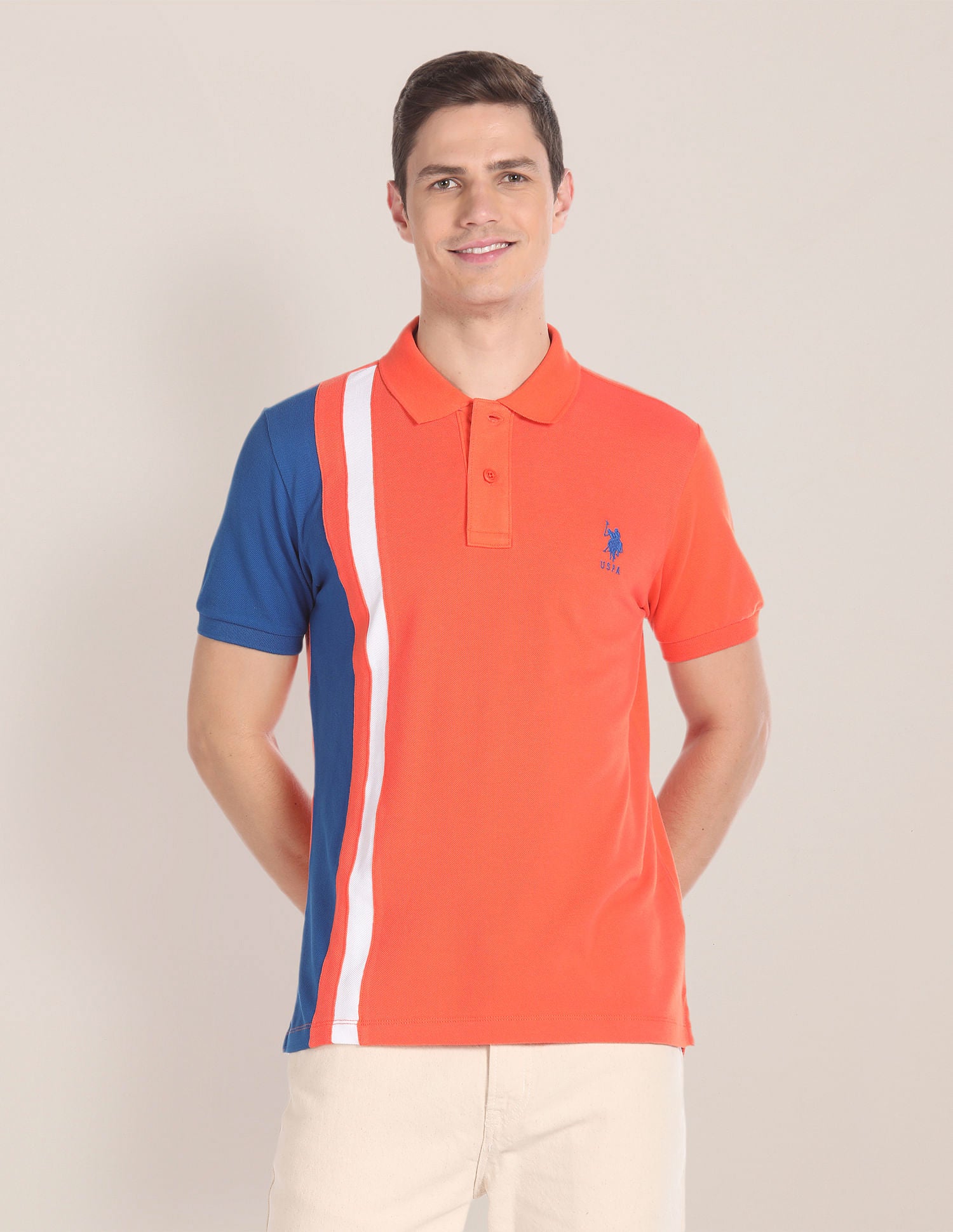 Colour Block Cotton Polo Shirt Orange - U.S. Polo Assn. India | Large