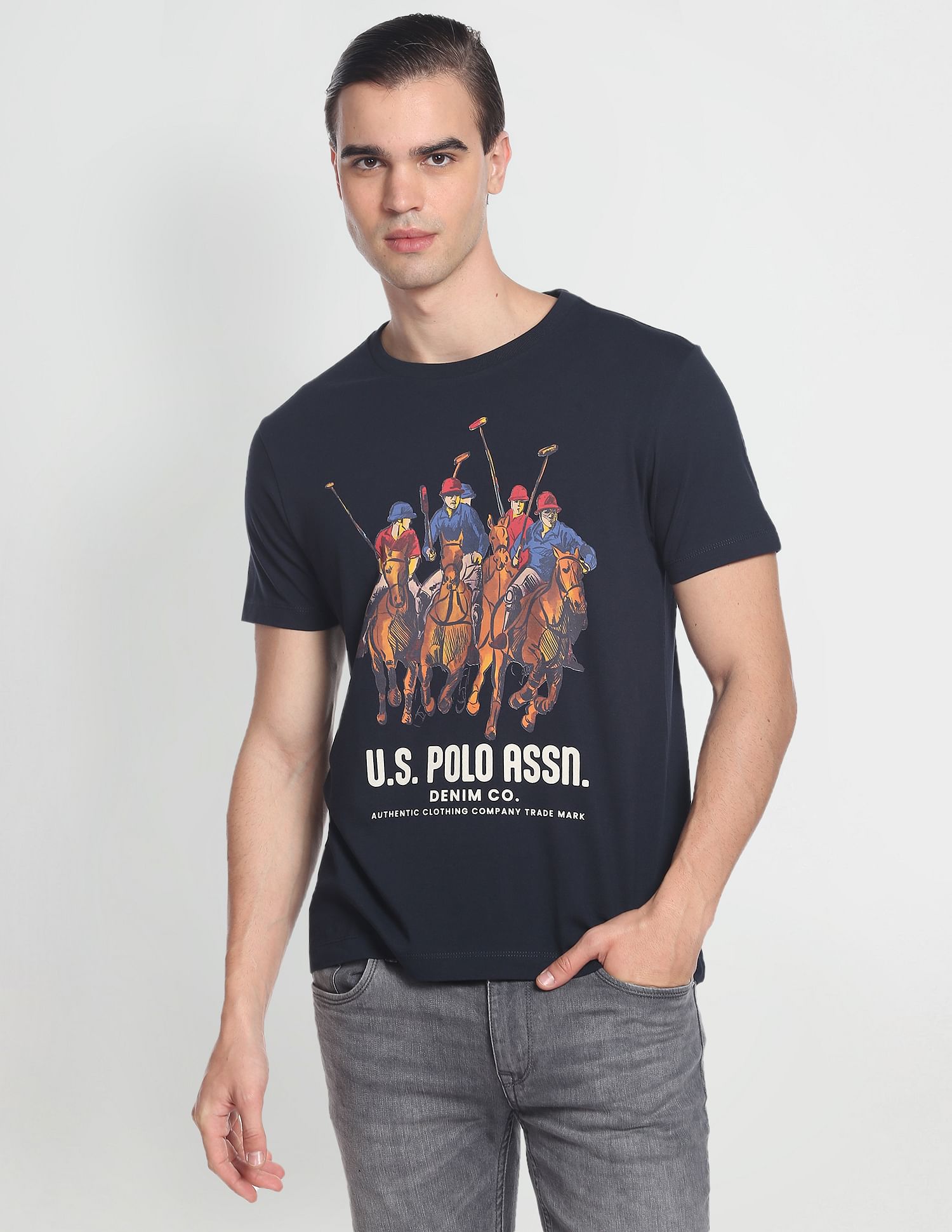 Brand Print Cotton T-Shirt Navy - U.S. POLO ASSN. | Large