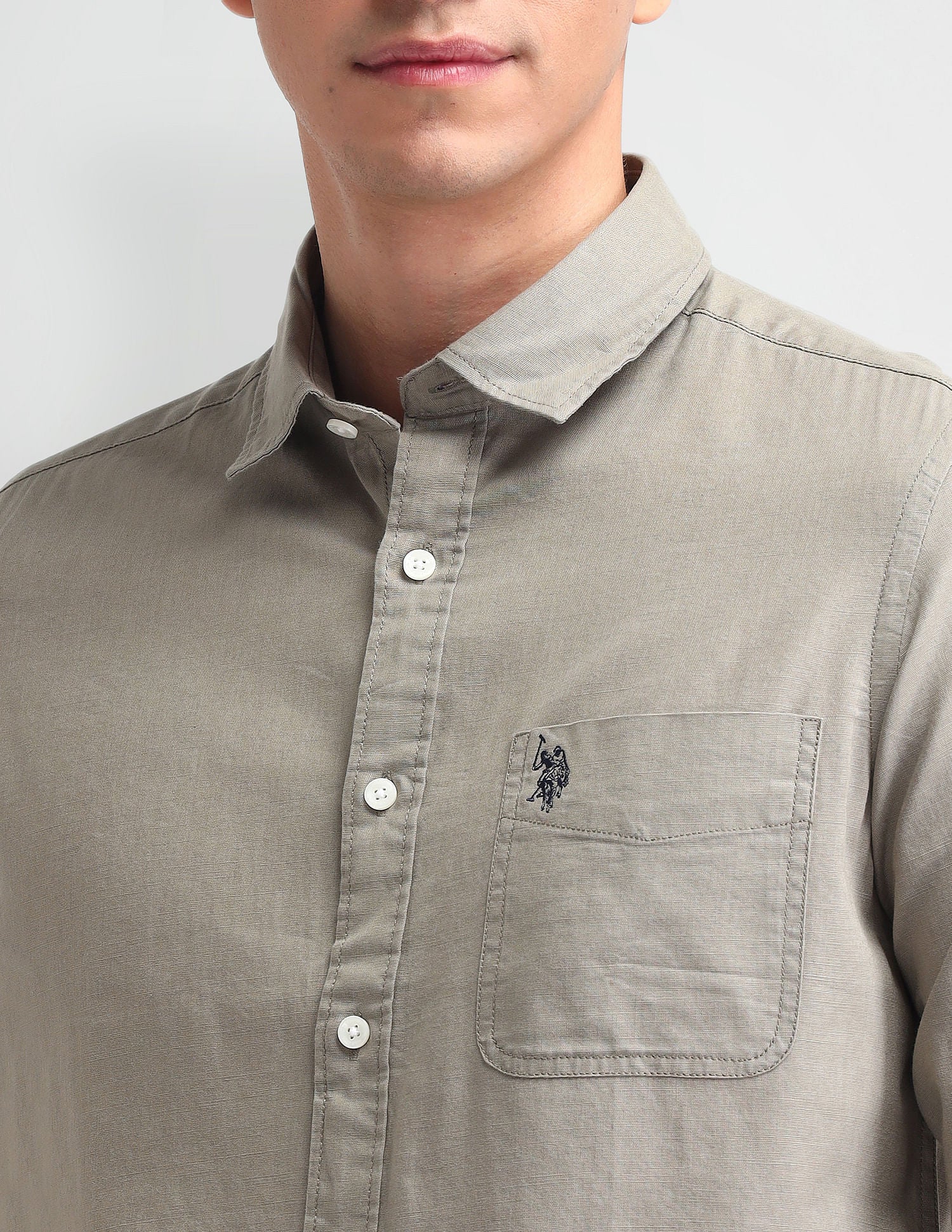 Slim Fit Solid Twill Shirt Grey - U.S. Polo Assn. India | Large