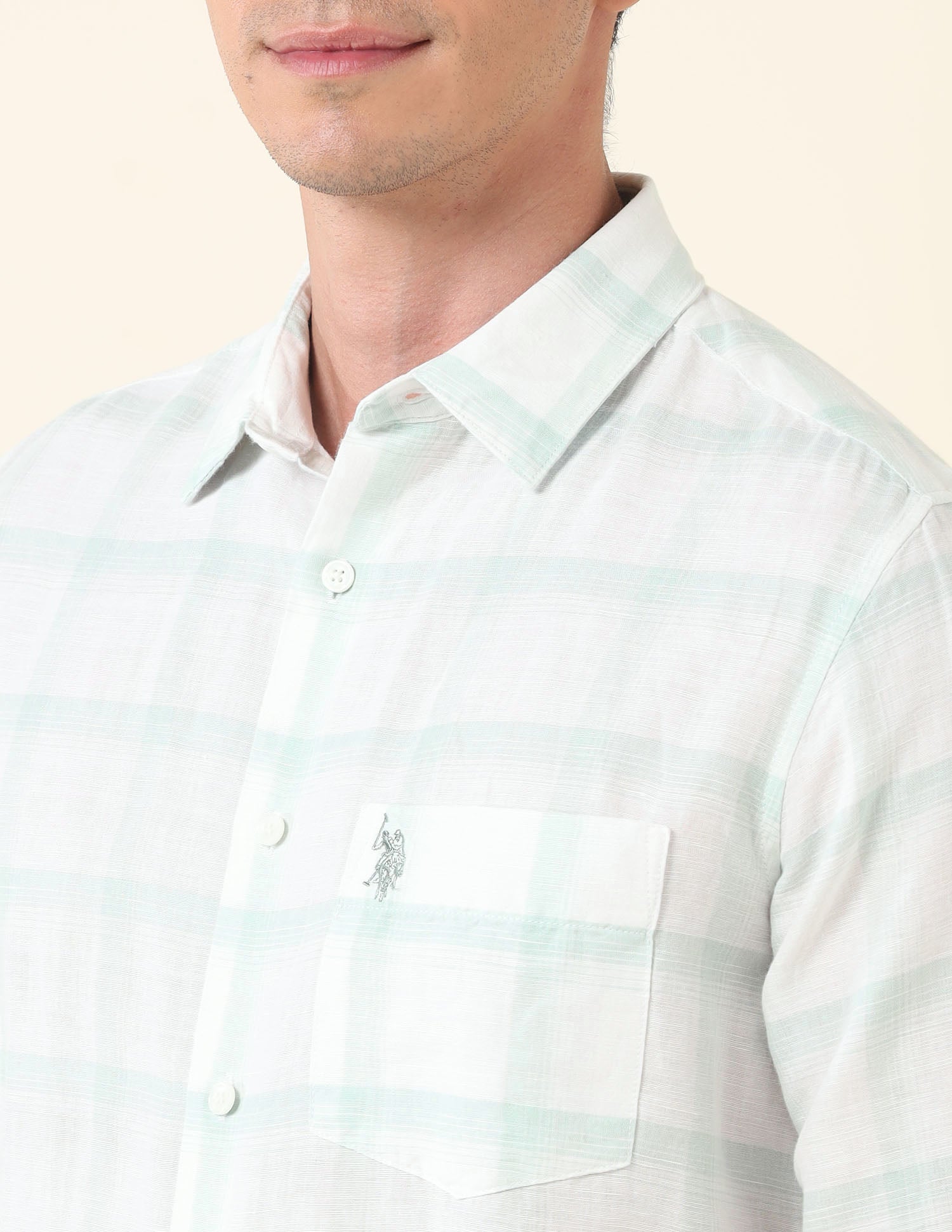 Tailored Fit Grid Tattersall Checked Shirt Light Green - U.S. Polo Assn. India | Large