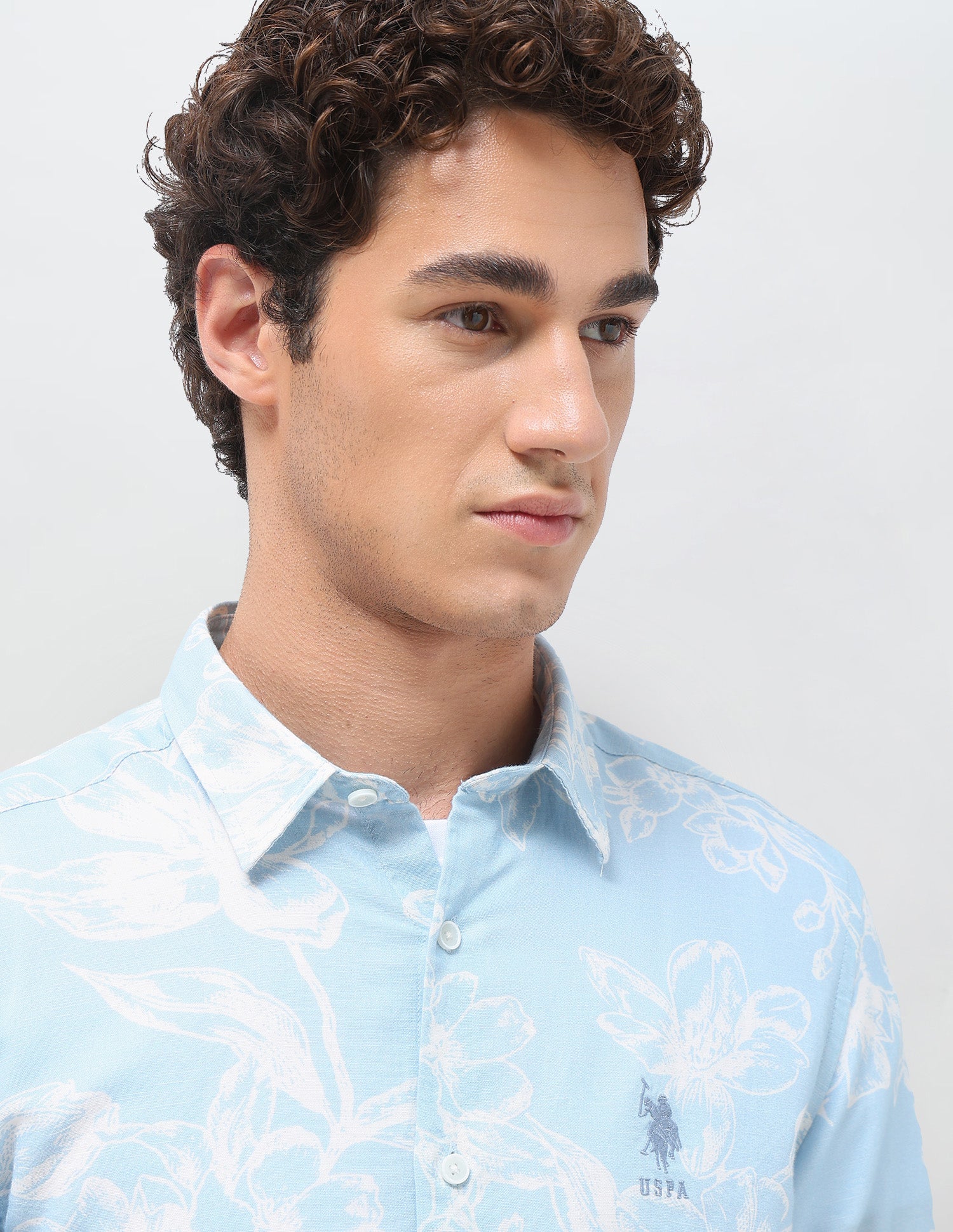 Floral Printed Regular Fit Shirt Light Blue - U.S. Polo Assn. India | Large