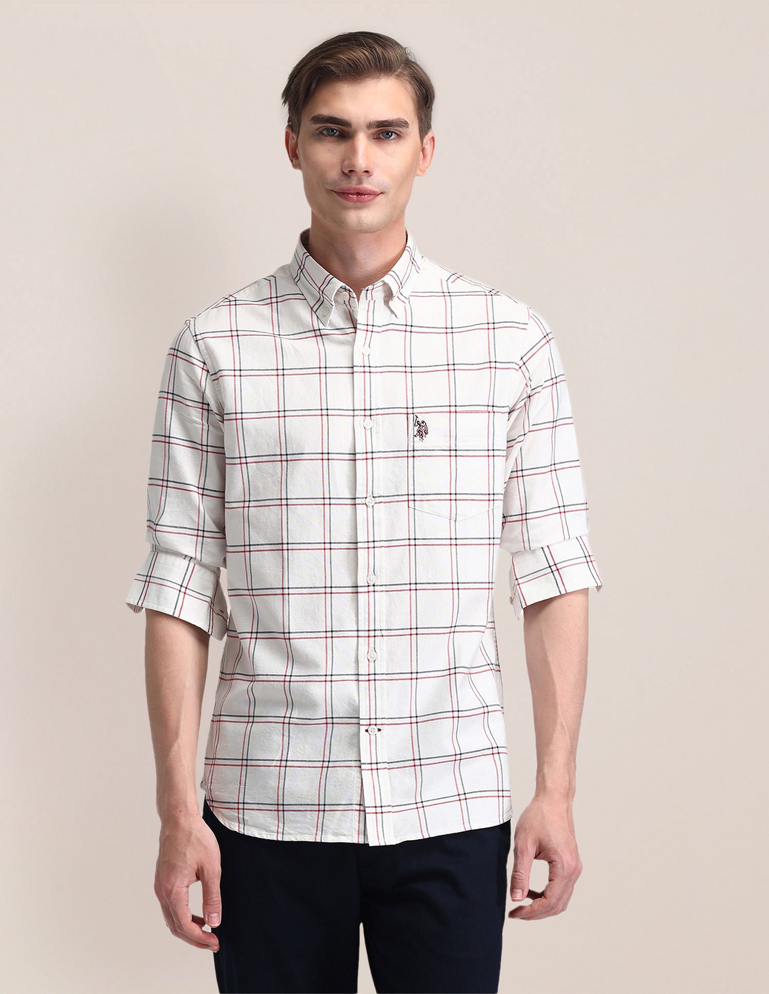 Plaid Check Oxford Shirt White - U.S. POLO ASSN. | Large