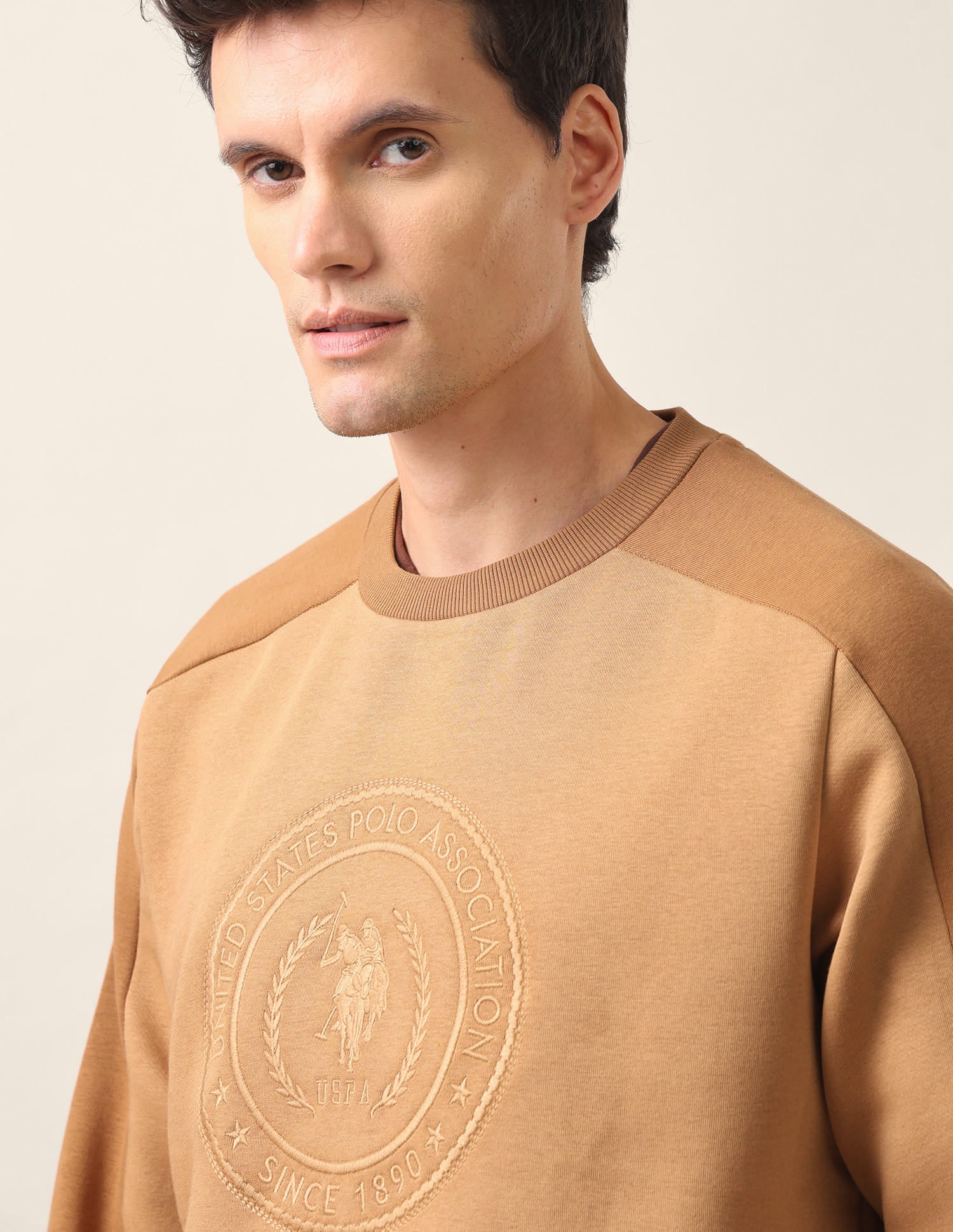 Crew Neck Embroidered Sweatshirt Brown - U.S. Polo Assn. India | Large