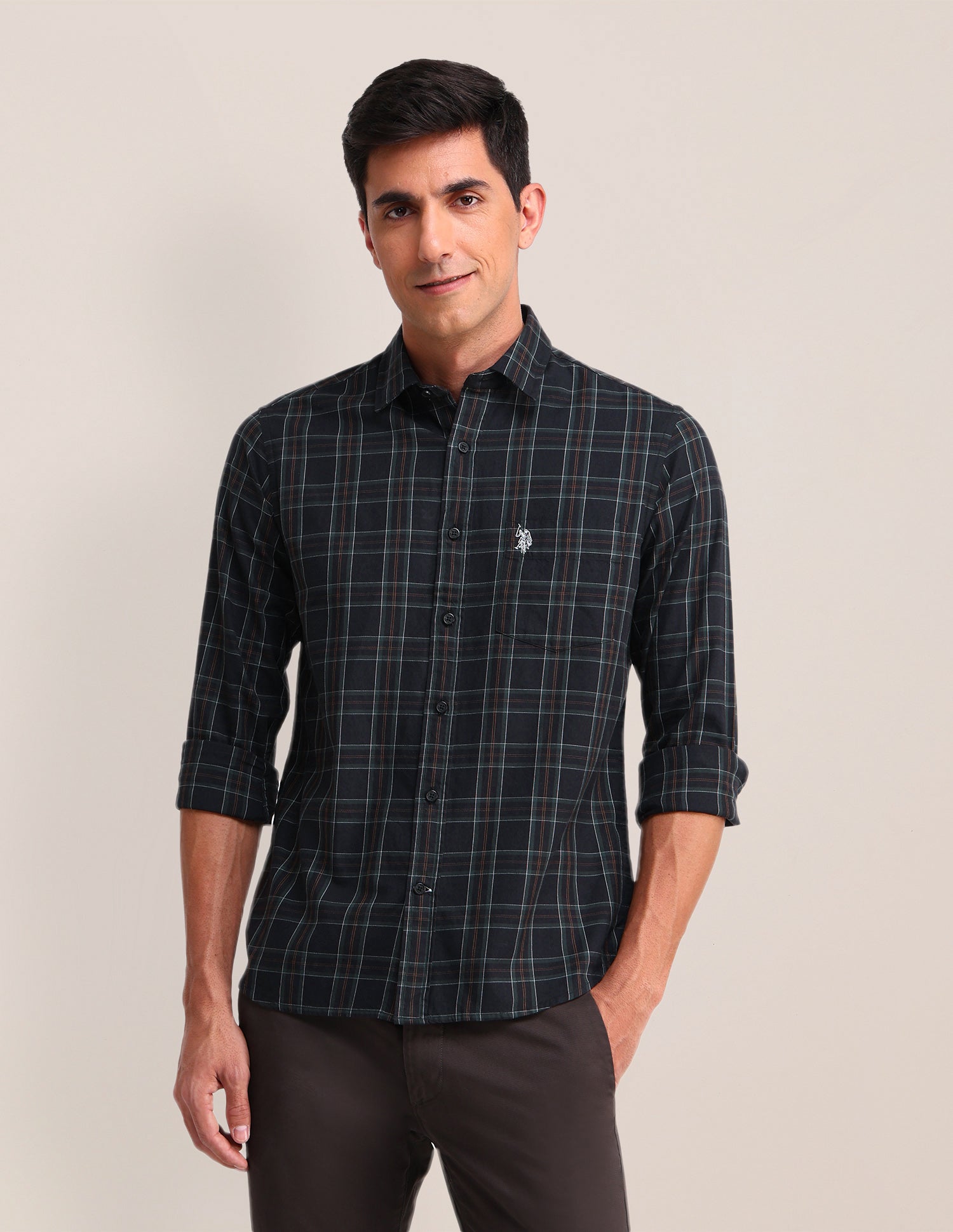 Plaid Checked Twill Shirt Brown - U.S. Polo Assn. India | Large