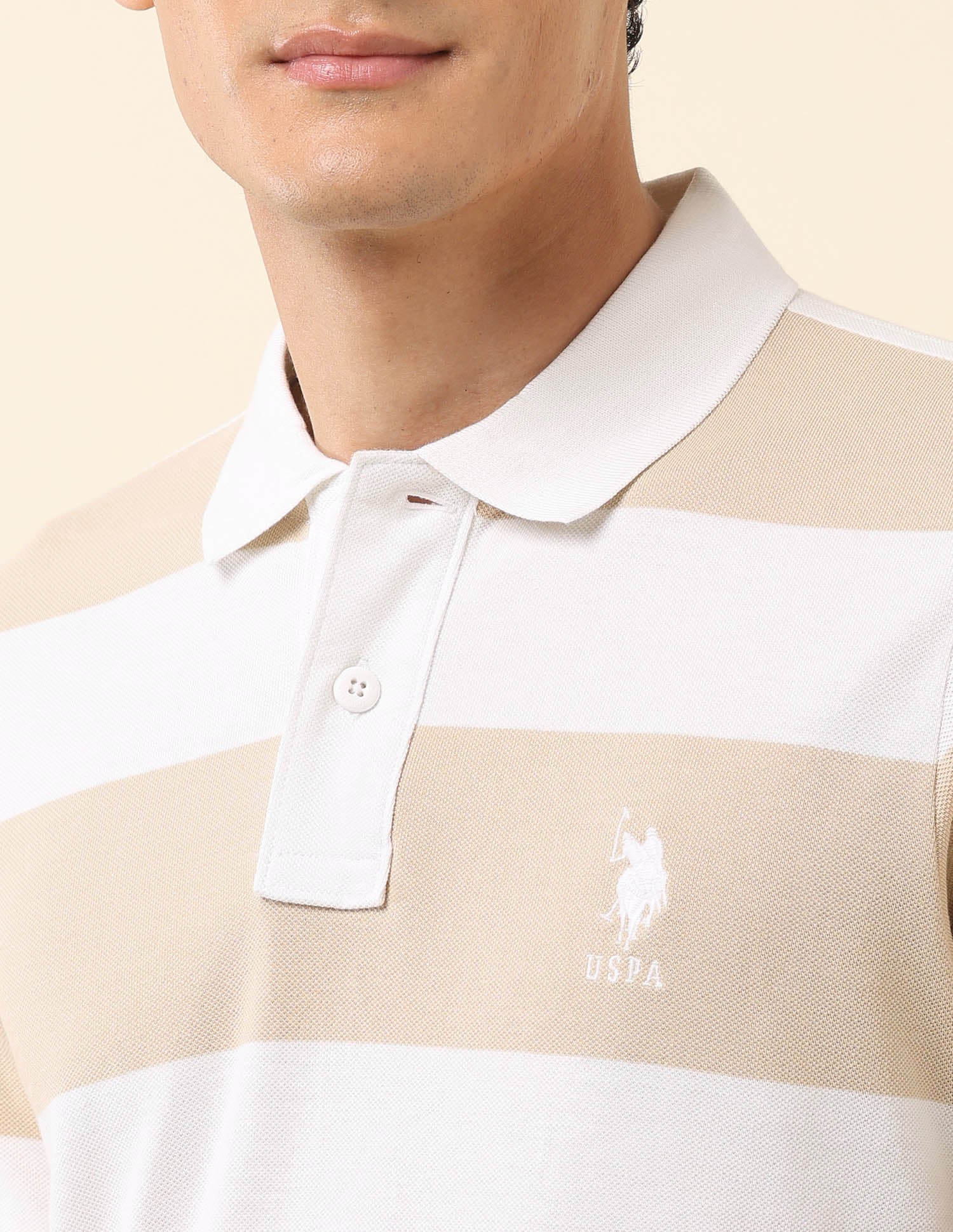 Horizontal Striped Classic Polo Shirt Beige - U.S. POLO ASSN. | Large