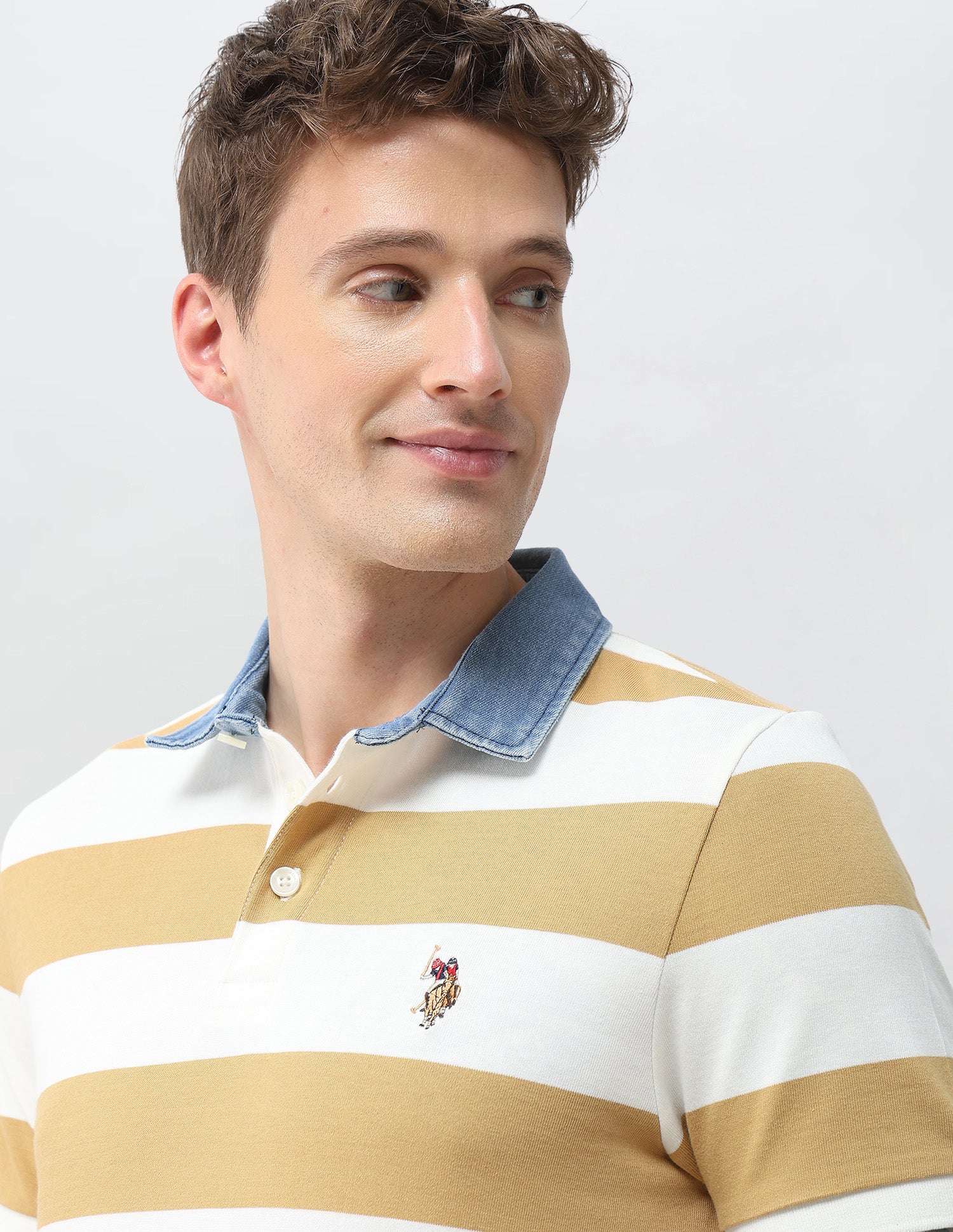 Horizontal Striped Muscle Fit Polo Shirt Mustard - U.S. Polo Assn. India | Large