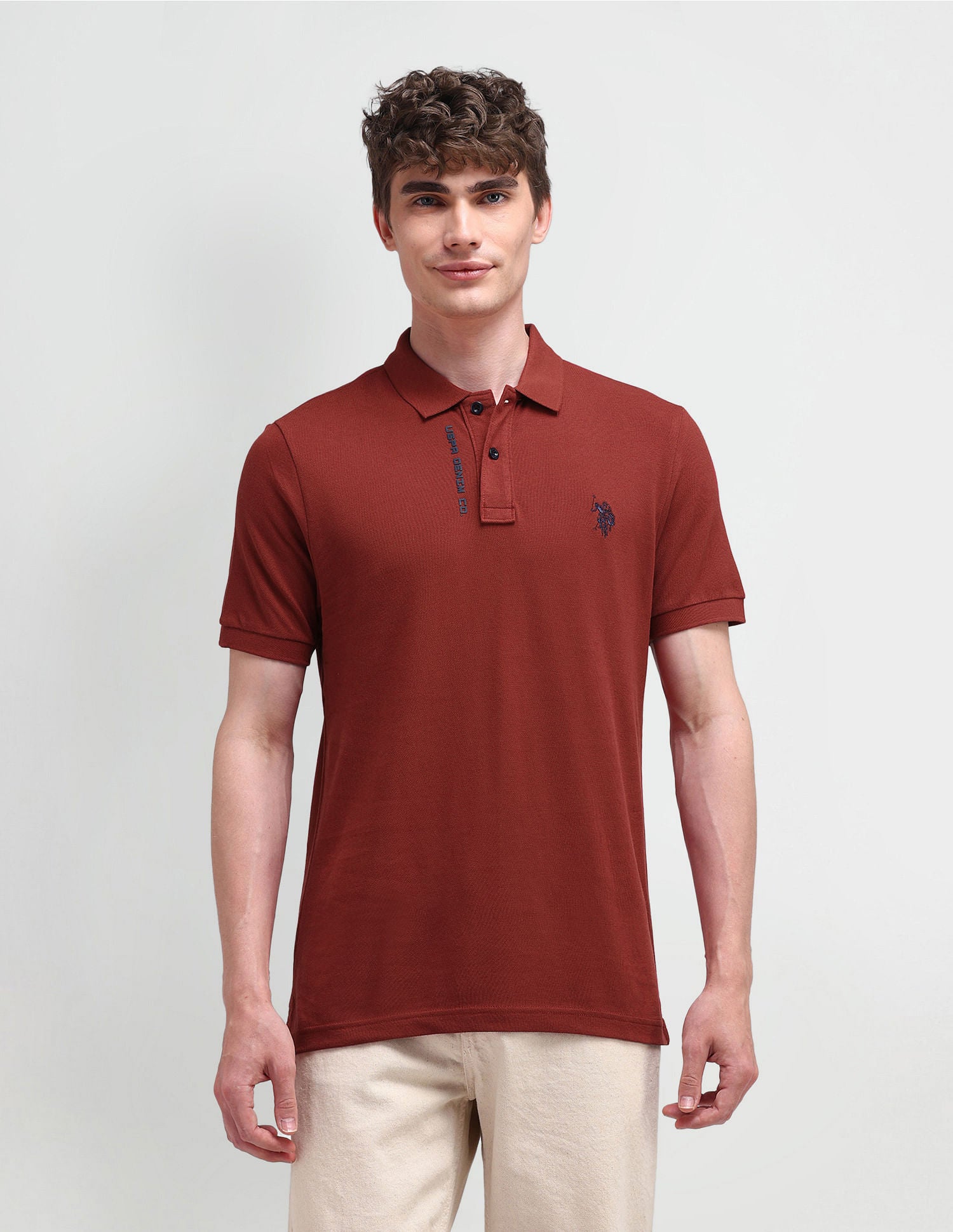 Muscle Fit Solid Polo Shirt Rust - U.S. Polo Assn. India | Large