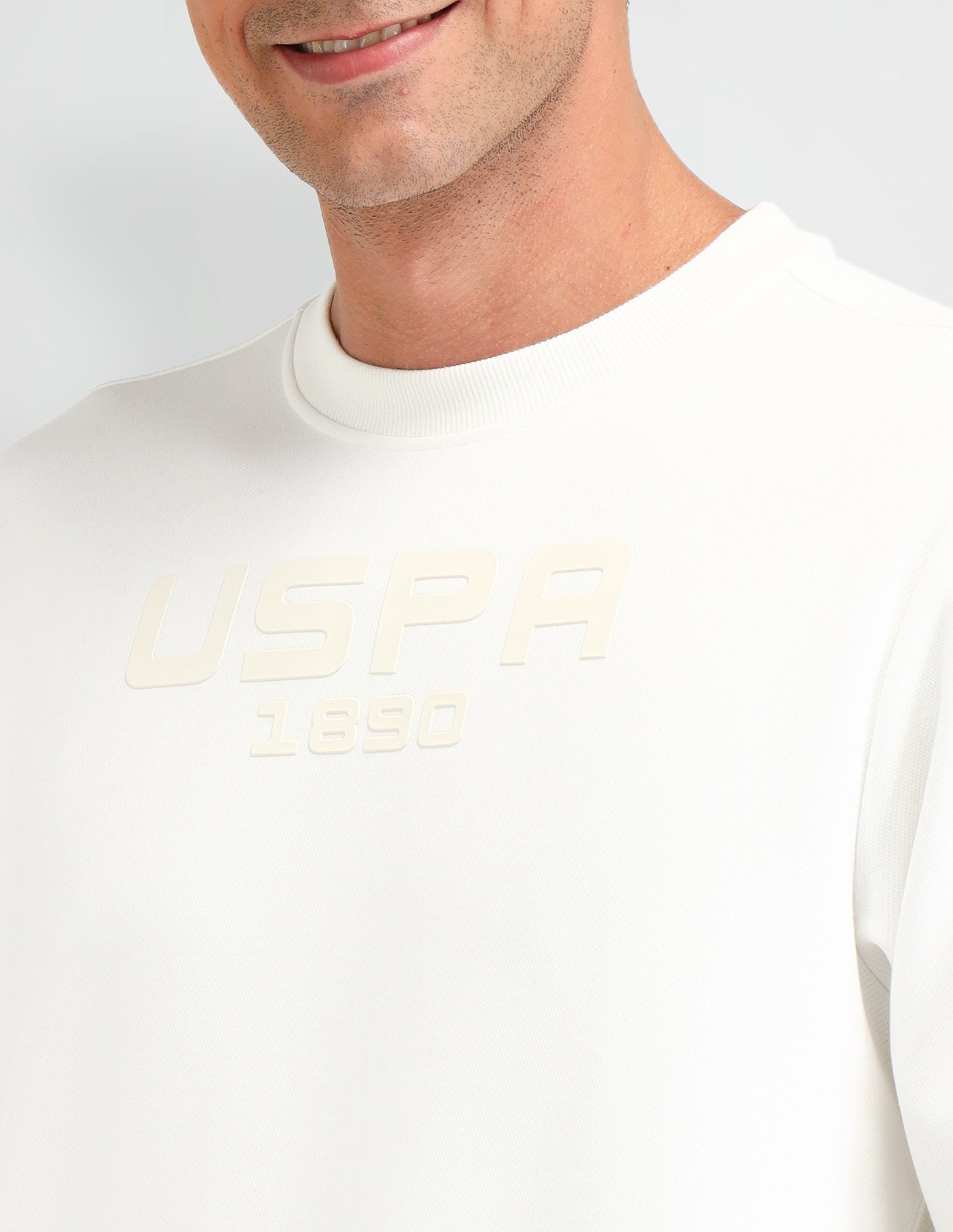 Brand Printed Regular Fit Sweatshirt Ivory - U.S. Polo Assn. India | Large