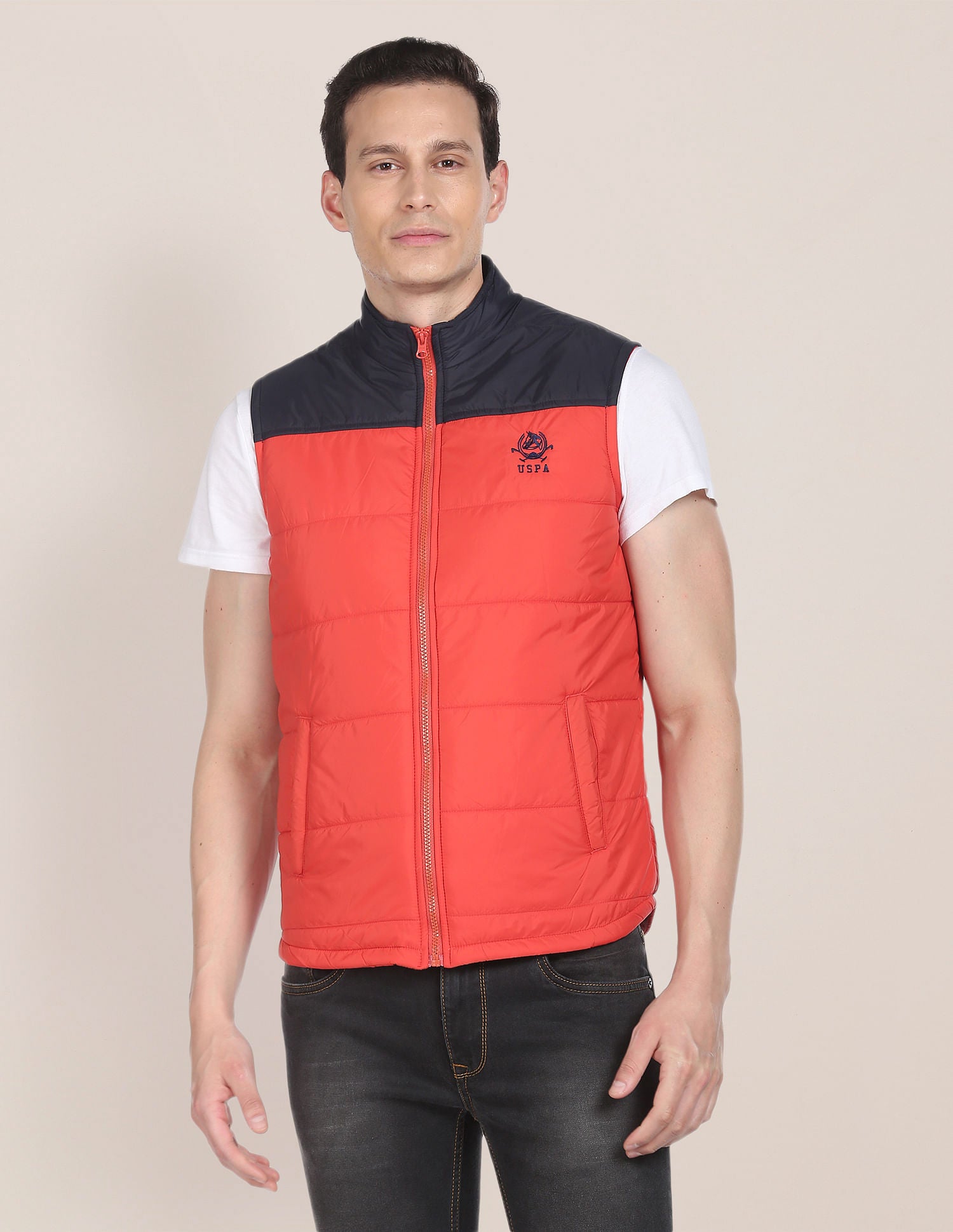 Sleeveless Colour Block Puffer Jacket