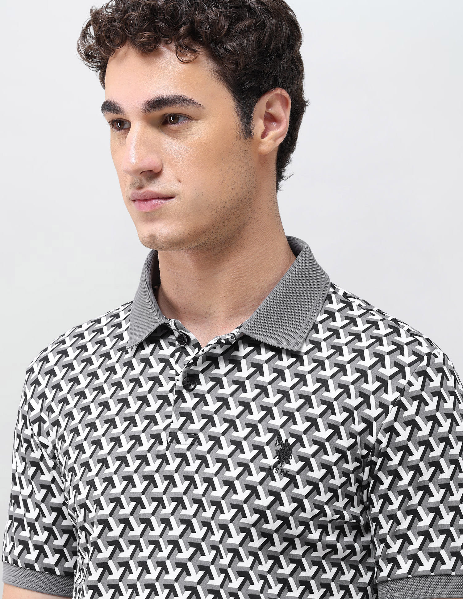 Geometric Printed Slim Fit Polo Shirt Black - U.S. Polo Assn. India | Large