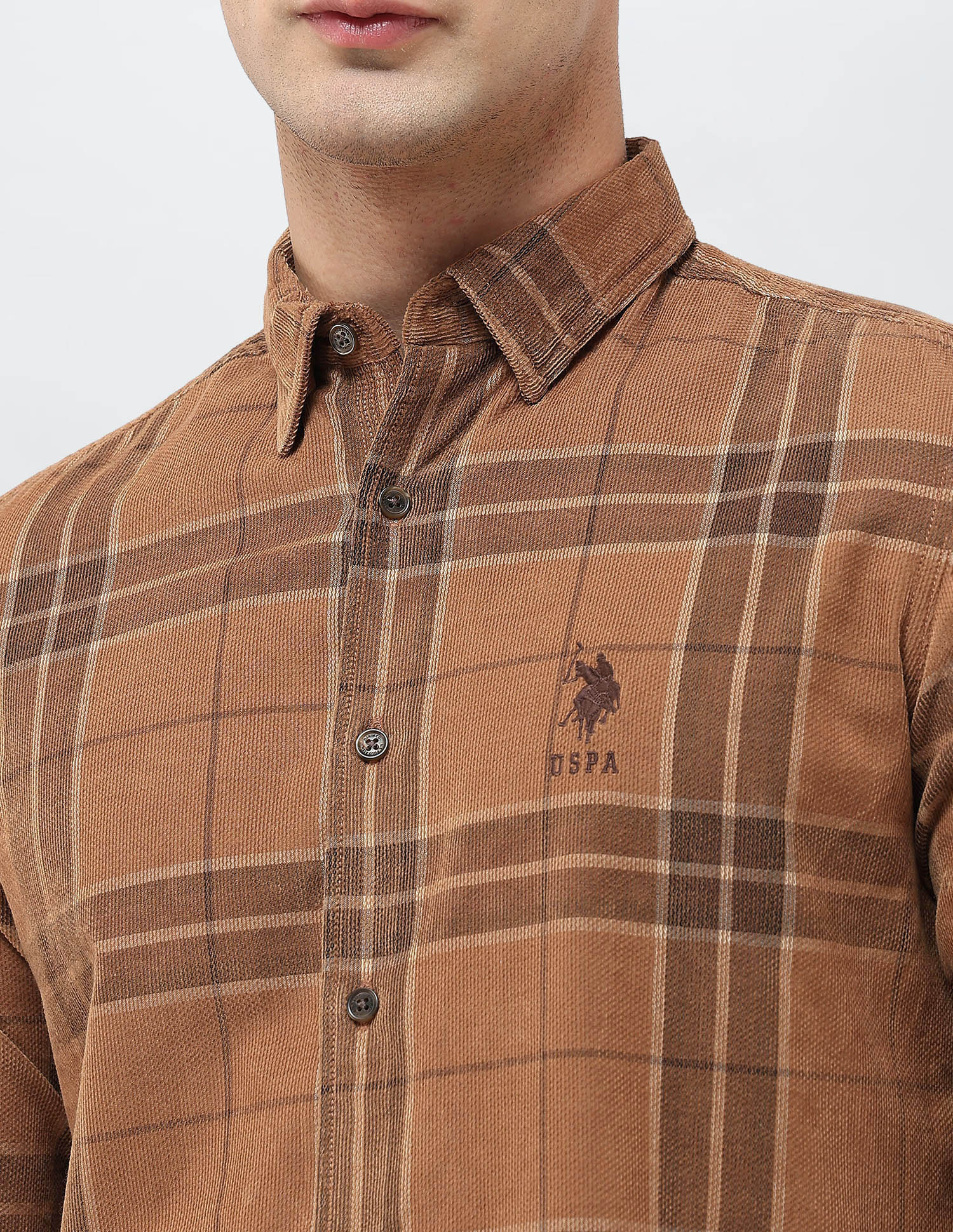 Tartan Checked Corduroy Shirt Light Brown - U.S. POLO ASSN. | Large
