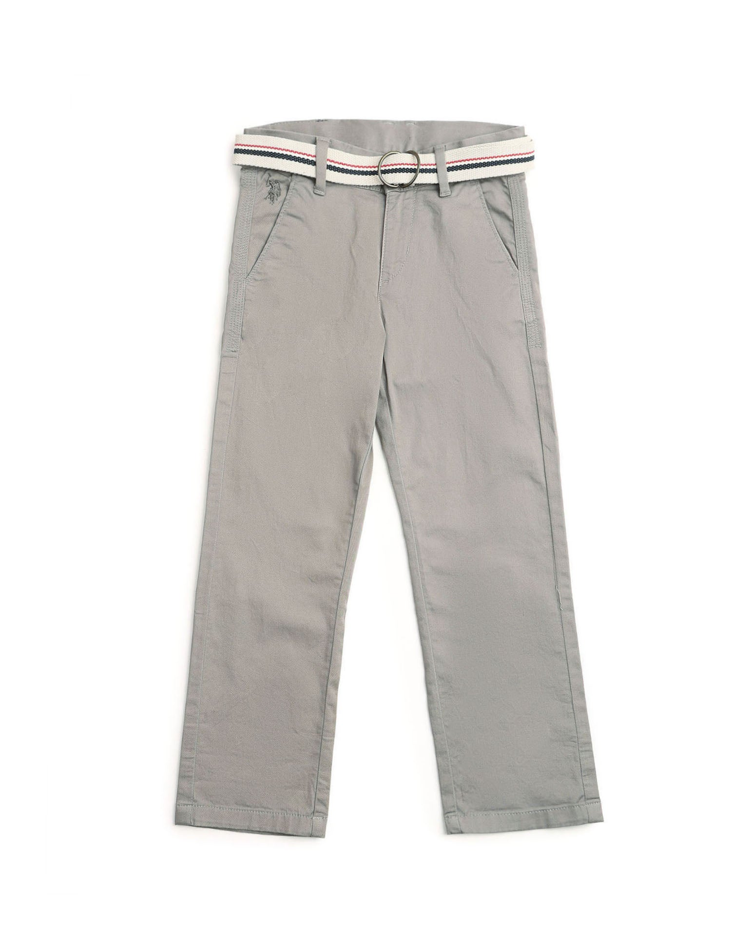 Boys Pure Cotton Slim Fit Trousers Light Grey - U.S. POLO ASSN. | Large