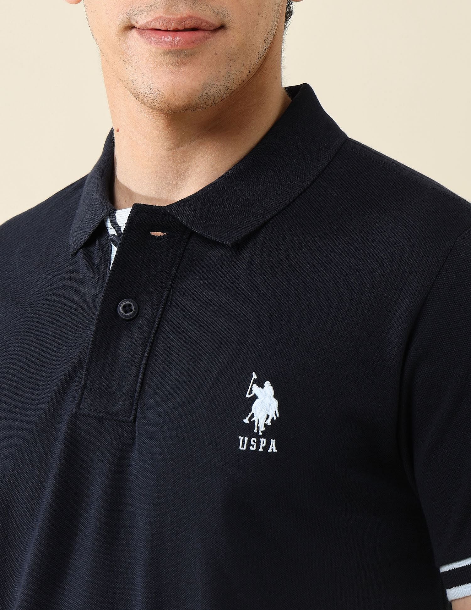 Striped Placket Slim Fit Polo Shirt Navy - U.S. Polo Assn. India | Large