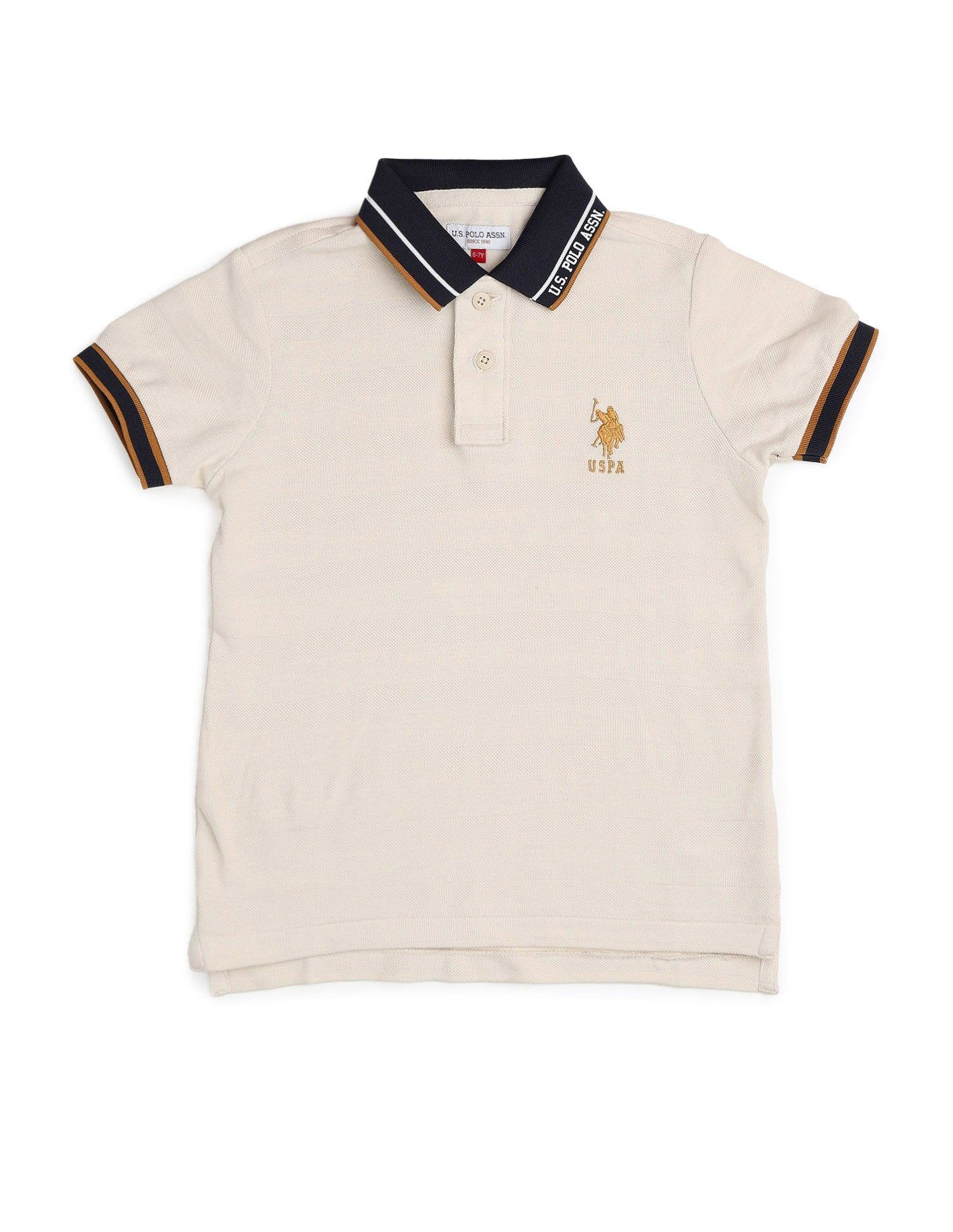 Boys Textured Pure Cotton Polo Shirt Ecru - U.S. POLO ASSN. | Large