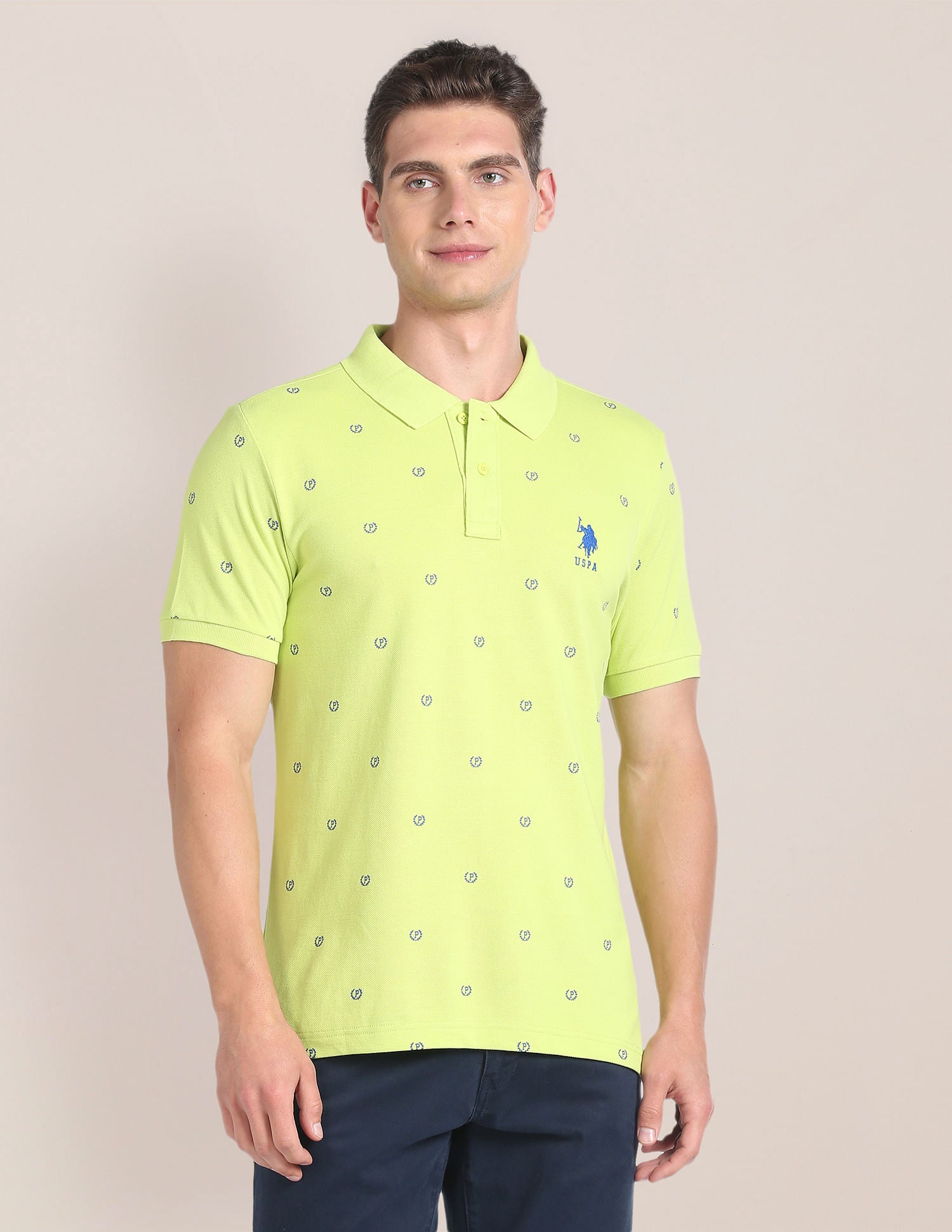 All Over Print Slim Fit Polo Shirt Light Green - U.S. Polo Assn. India | Large