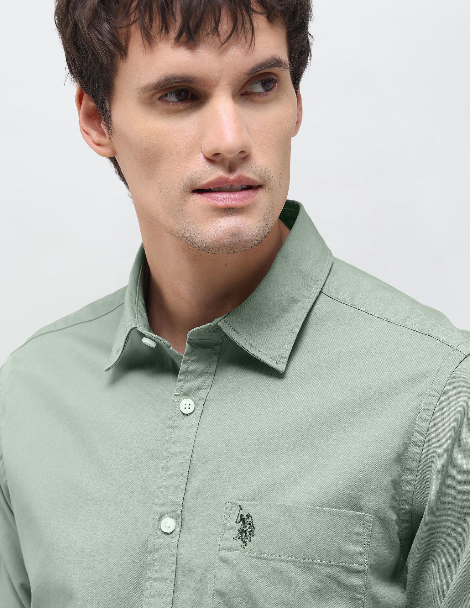 Twill Solid Shirt Light Olive - U.S. Polo Assn. India | Large