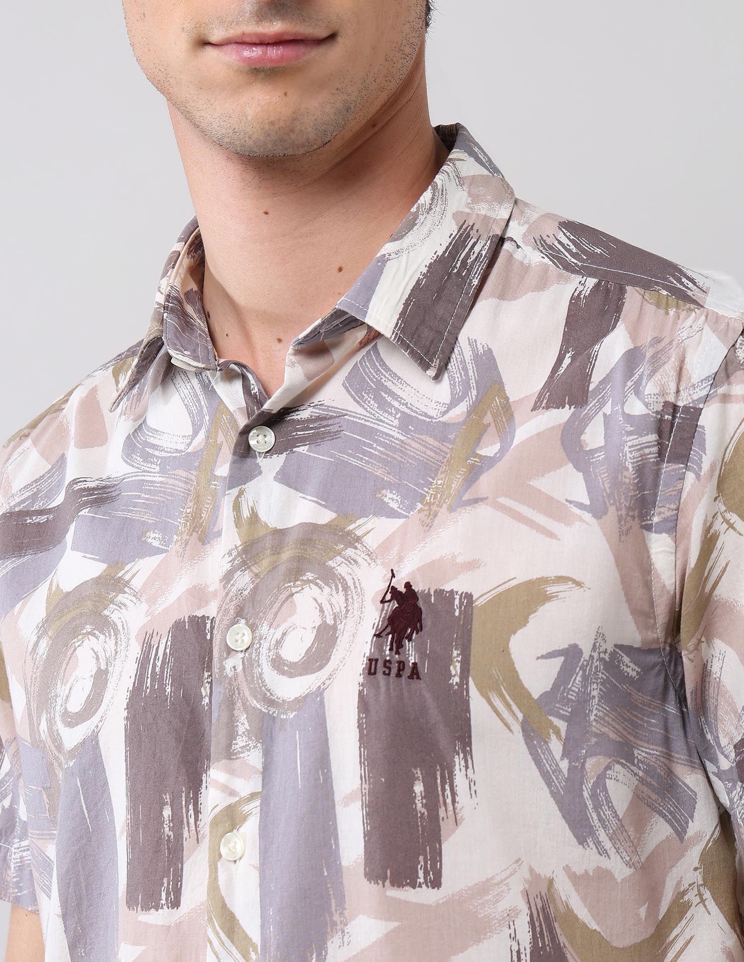 Abstract Printed Regular Fit Shirt Ivory - U.S. Polo Assn. India | Large