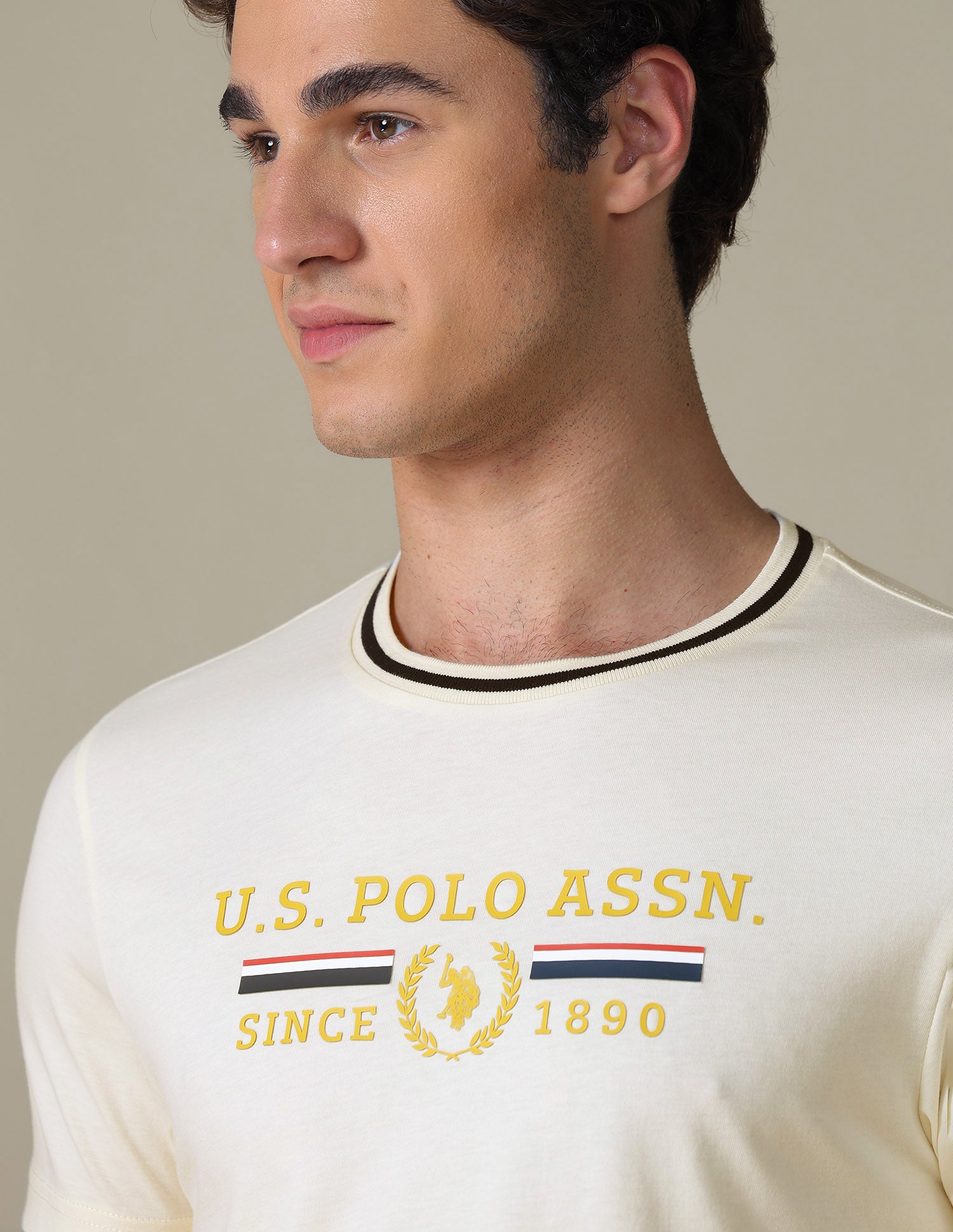 Brand Printed Slim Fit T-Shirt Off White - U.S. Polo Assn. India | Large