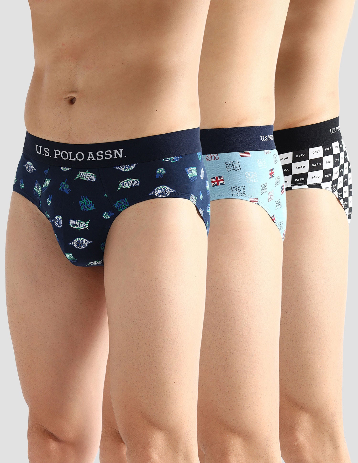 Elasticized Waist Solid OEB14 Briefs - Pack Of 3 Navy, Light Blue and White - U.S. POLO ASSN. | Large